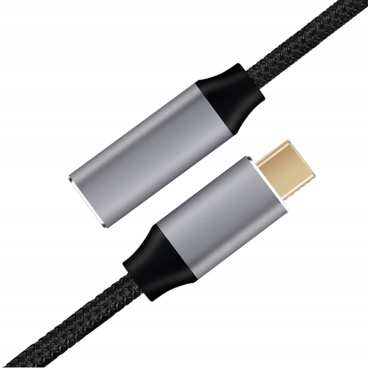 Czarno-szary kabel USB-C. Dwa końce z złączami.