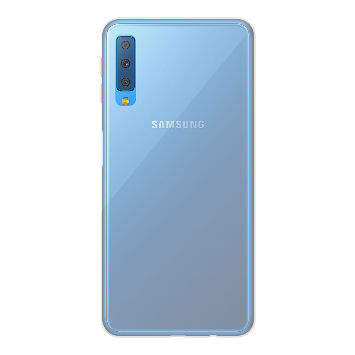 Retro del telefono Samsung blu. Fotocamera e logo Samsung visibili.