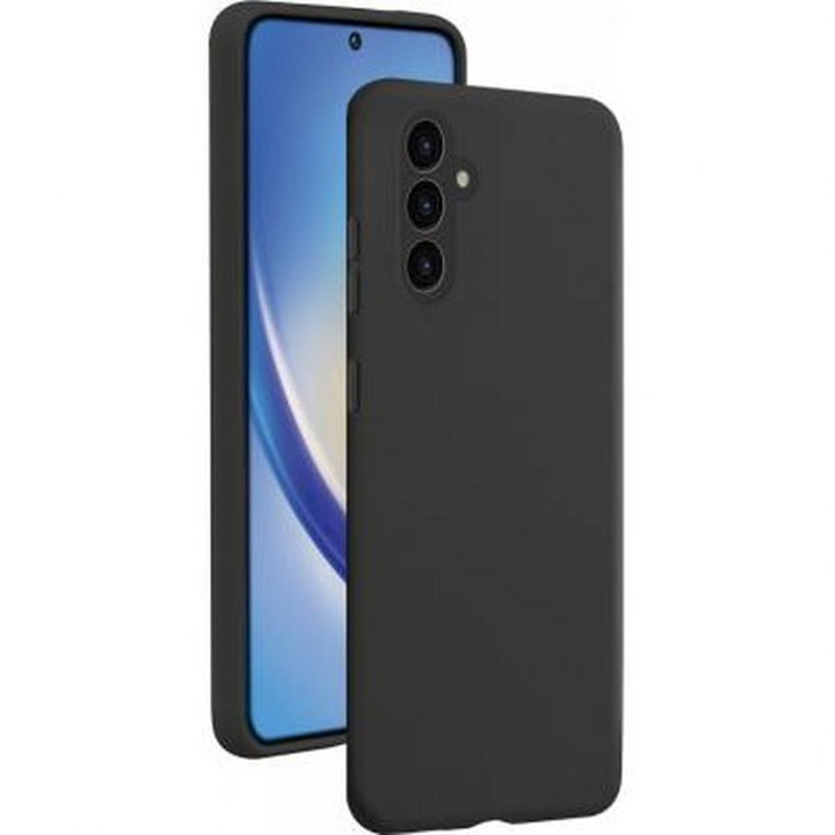 Custodia nera per telefono con telefono all'interno. Tre fotocamere visibili.