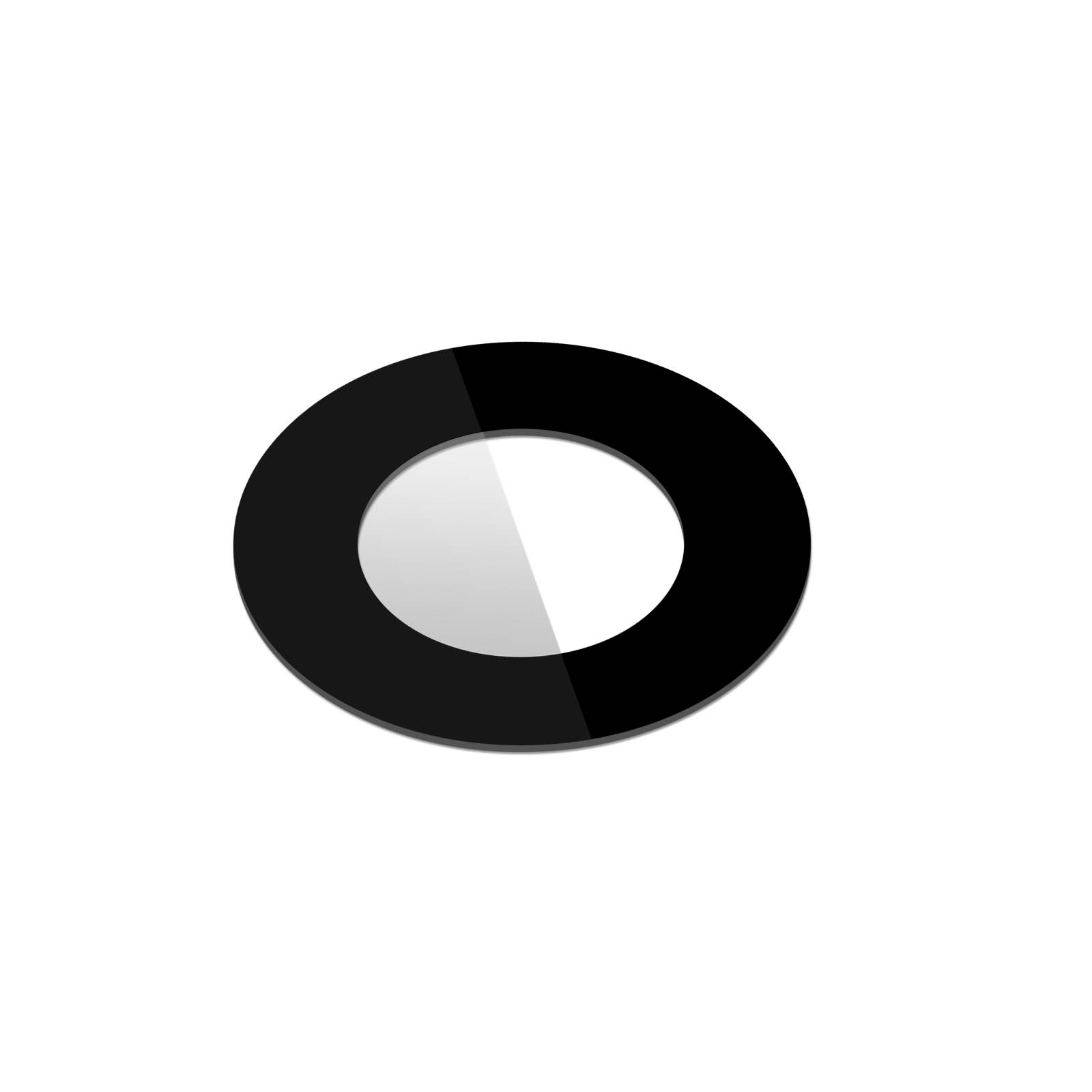 Anillo negro con centro blanco. El anillo está sobre un fondo blanco.