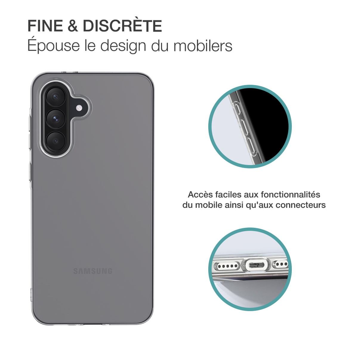 Custodia trasparente sul telefono. Facile accesso alle funzionalità del telefono.