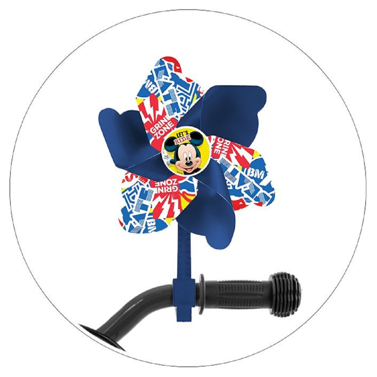 Mickey Mouse Windrad Spielzeug mit blauen, roten und gelben Farben.