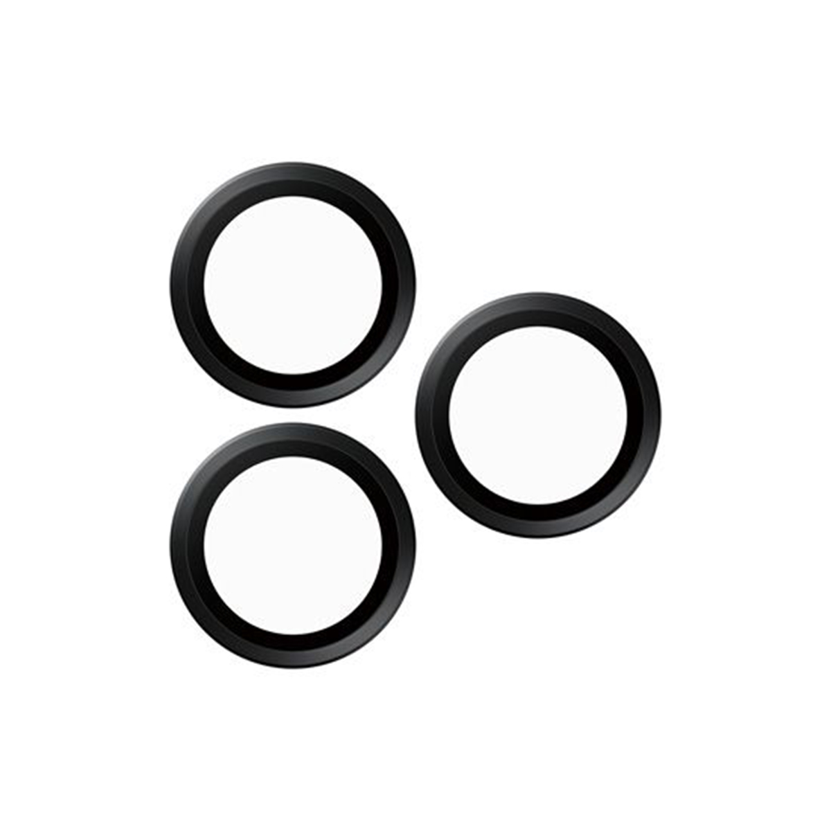 Tre protezioni per lenti della fotocamera nere. Hanno cerchi bianchi al centro.