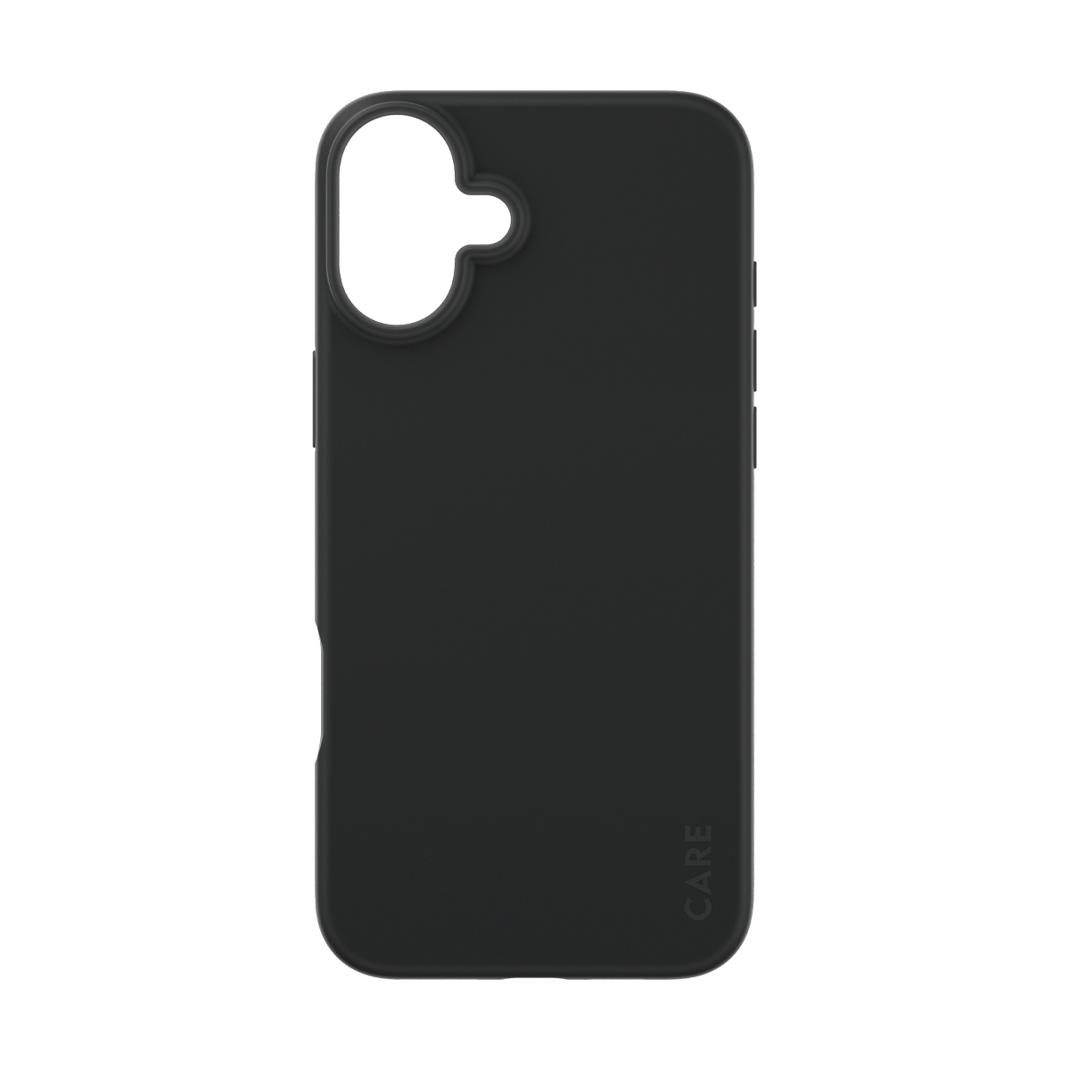 Custodia per telefono nera, ritagli per fotocamera e pulsanti.