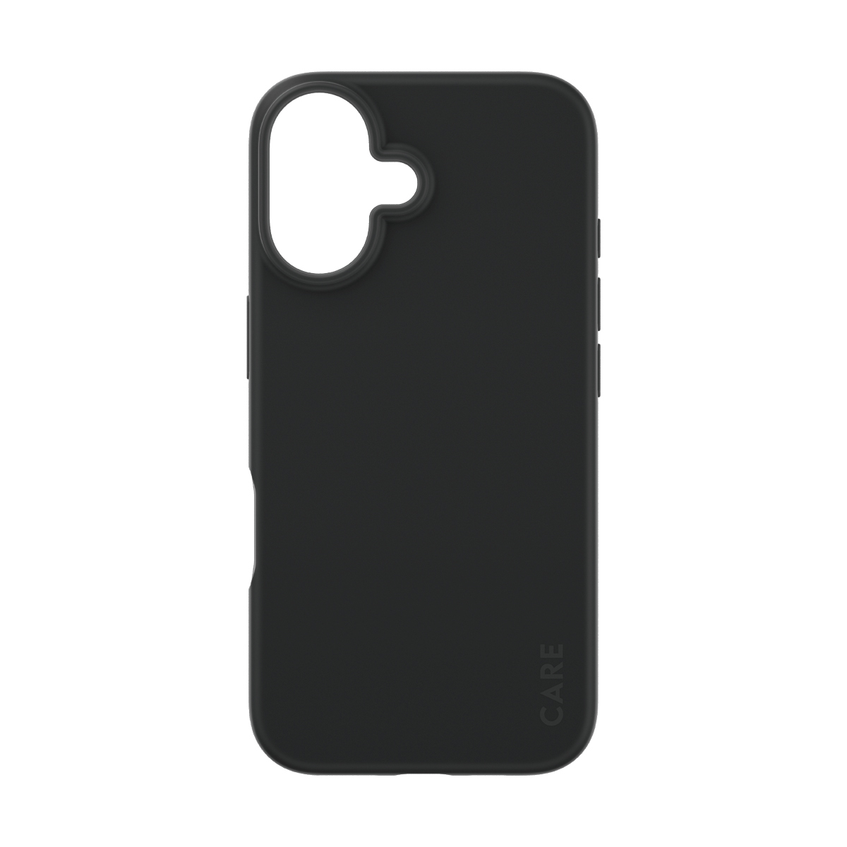 Custodia per telefono nera con ritaglio per fotocamera e ritagli per pulsanti.
