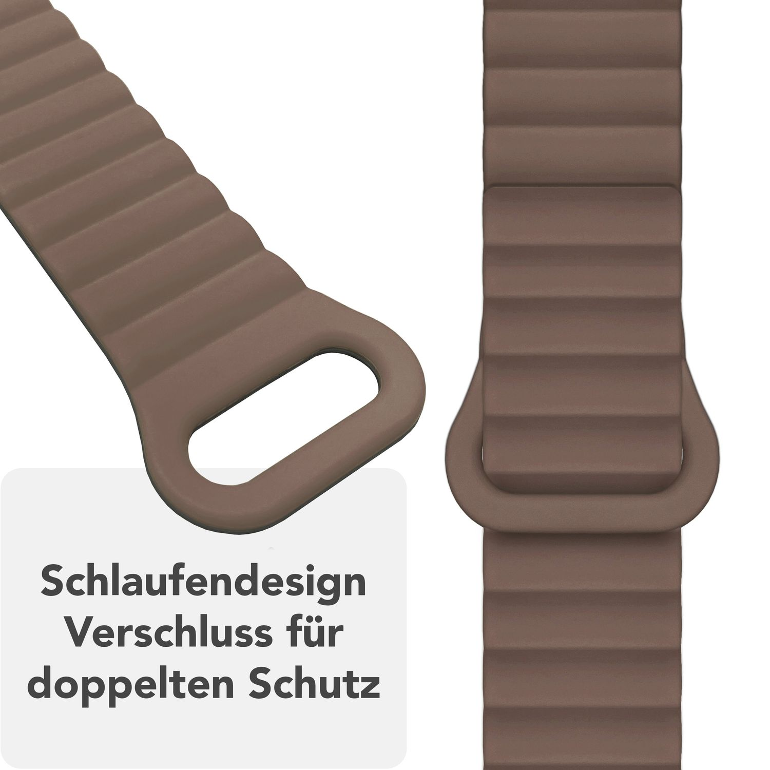 Armband, braune Farbe, mit Schlaufendesign und Verschluss für doppelten Schutz.