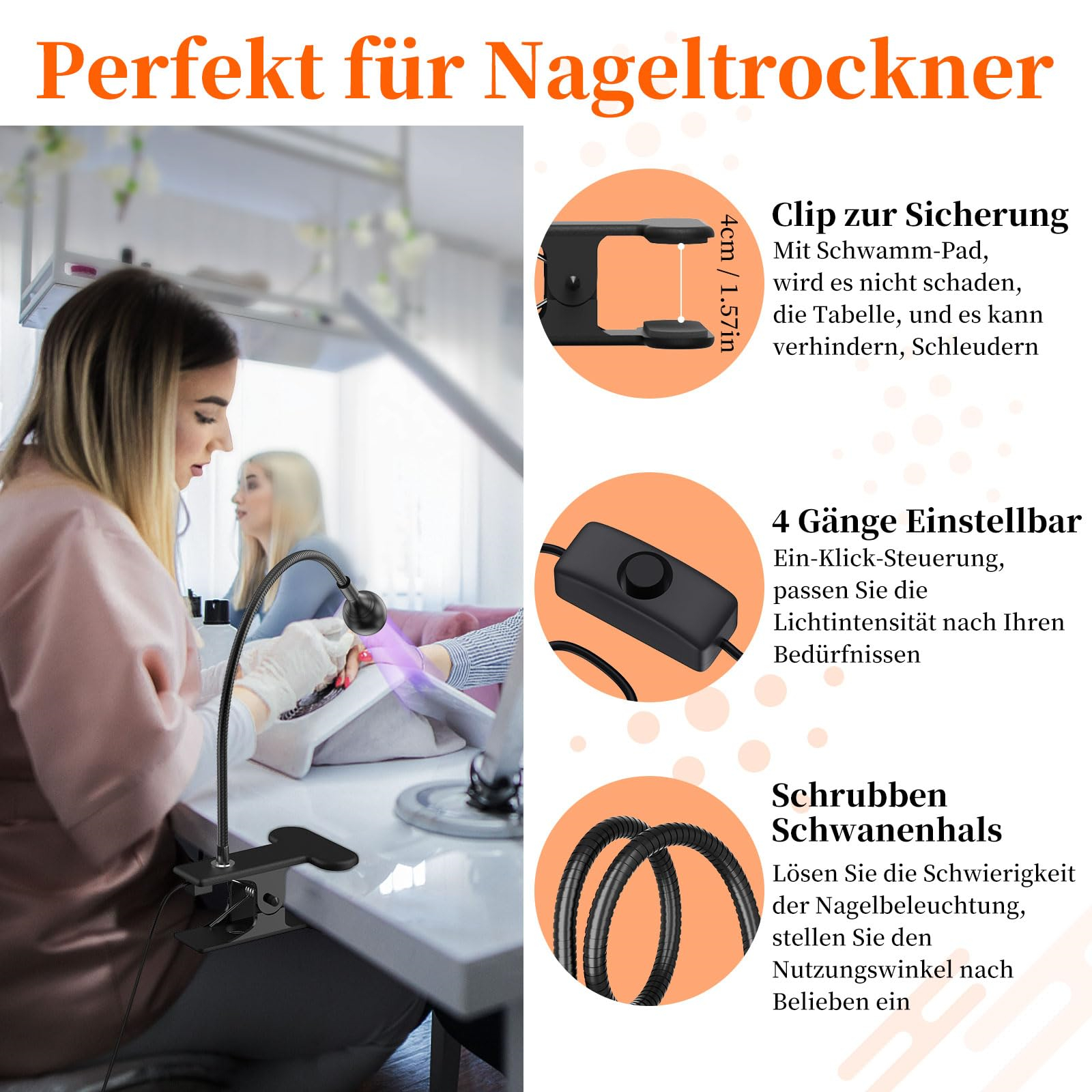 Eine Frau bekommt ihre Nägel unter einer schwarzen UV-Nagellampe gemacht.