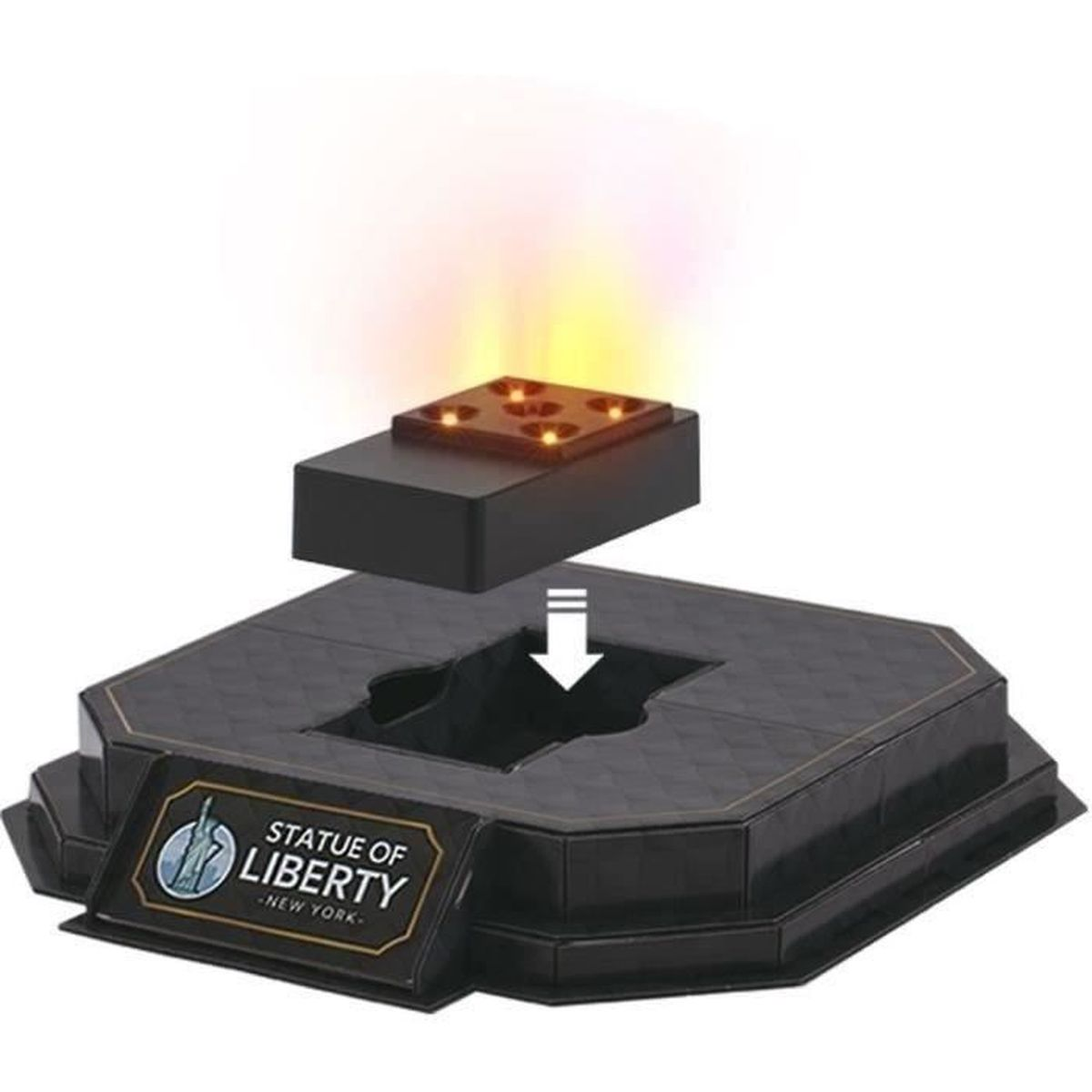 Un modello 3D della base della Statua della Libertà. È nero con una parte superiore illuminata.