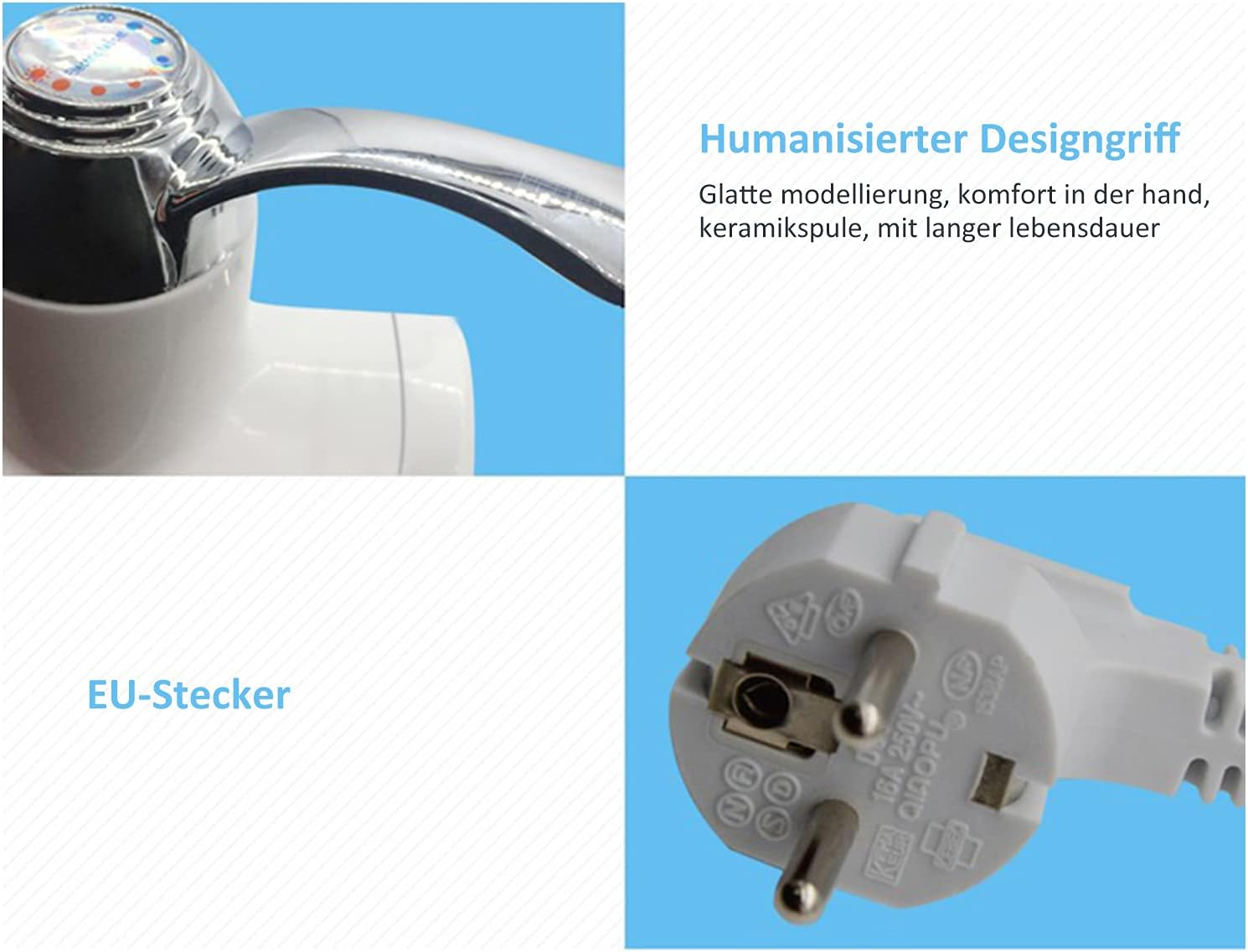 Nahaufnahme des Wasserhahns mit Stecker, zeigt Design und Funktionen.