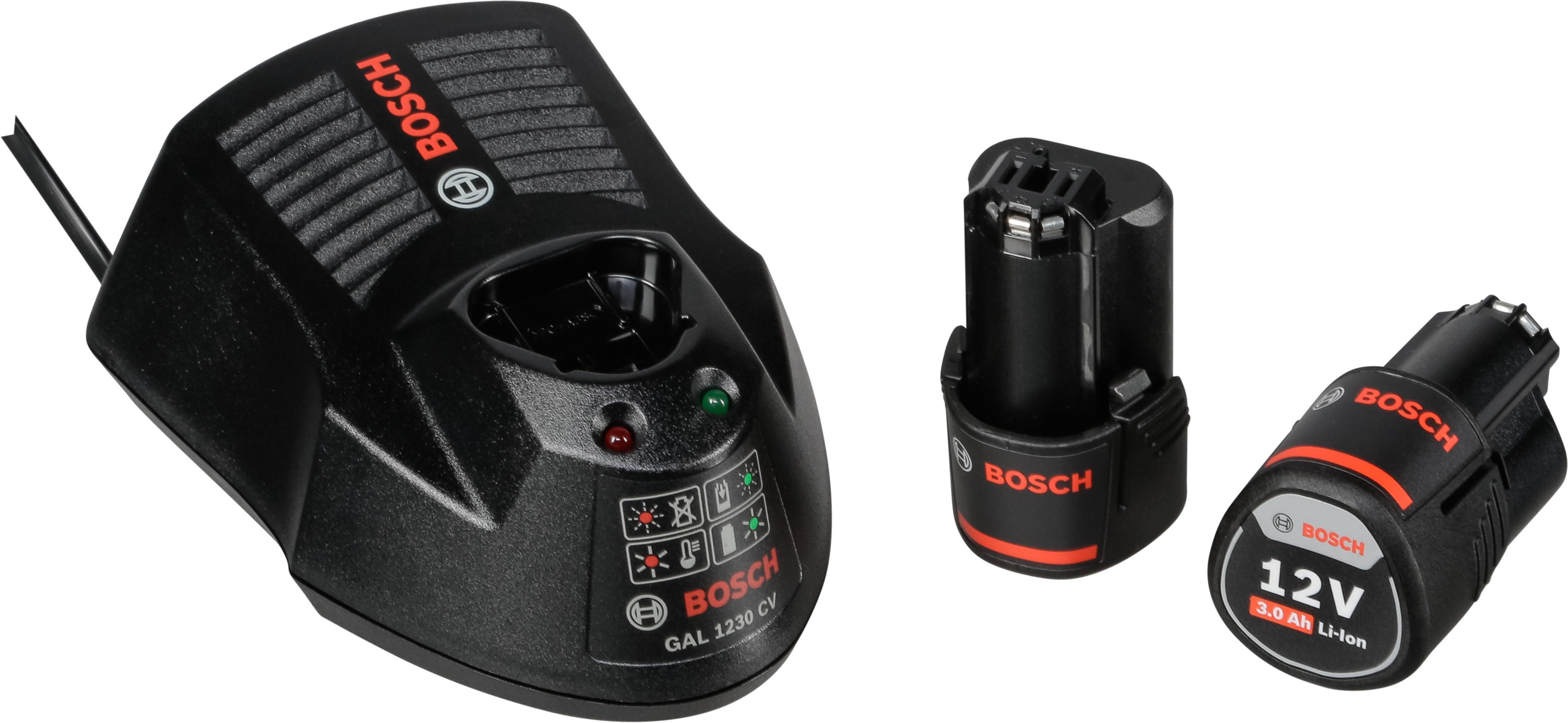 Cargador de batería Bosch 12V y dos baterías.