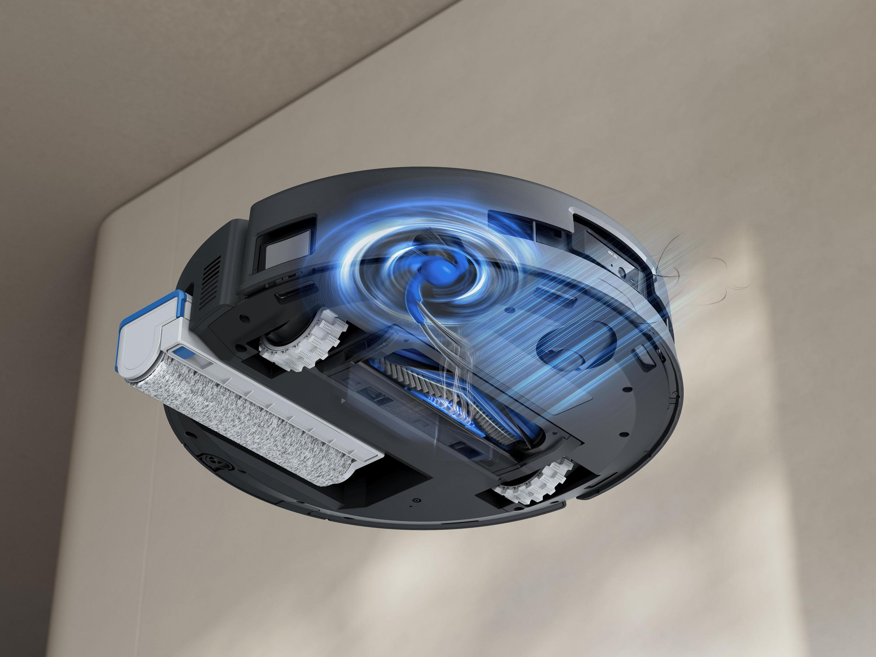 Die internen Komponenten des Roboter-Staubsaugers sind sichtbar.