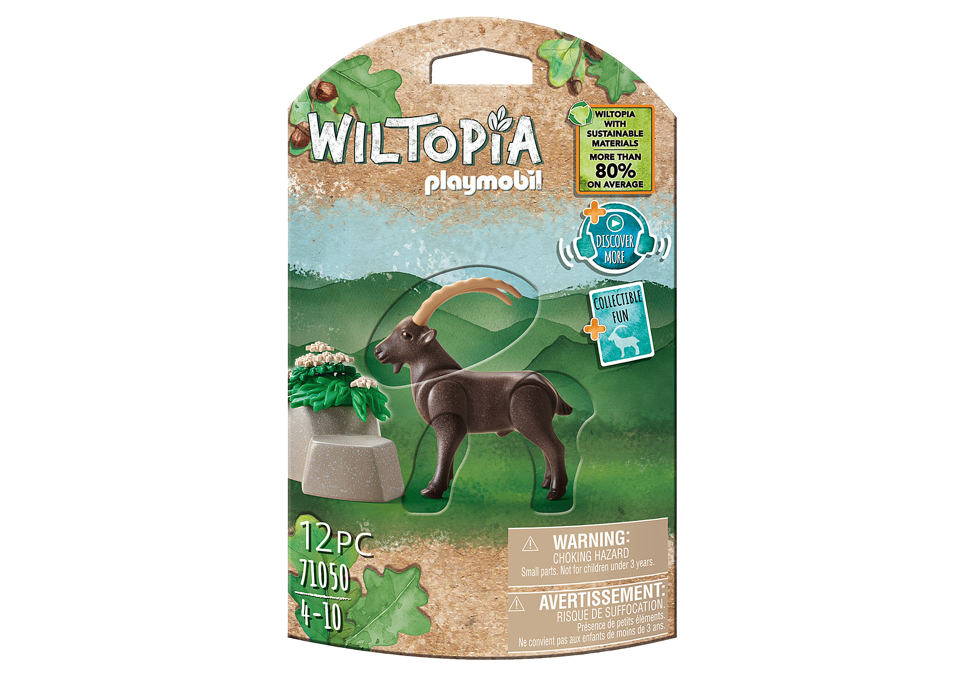 Playmobil Wiltopia-Box mit einer Steinbockfigur auf einem Felsen.