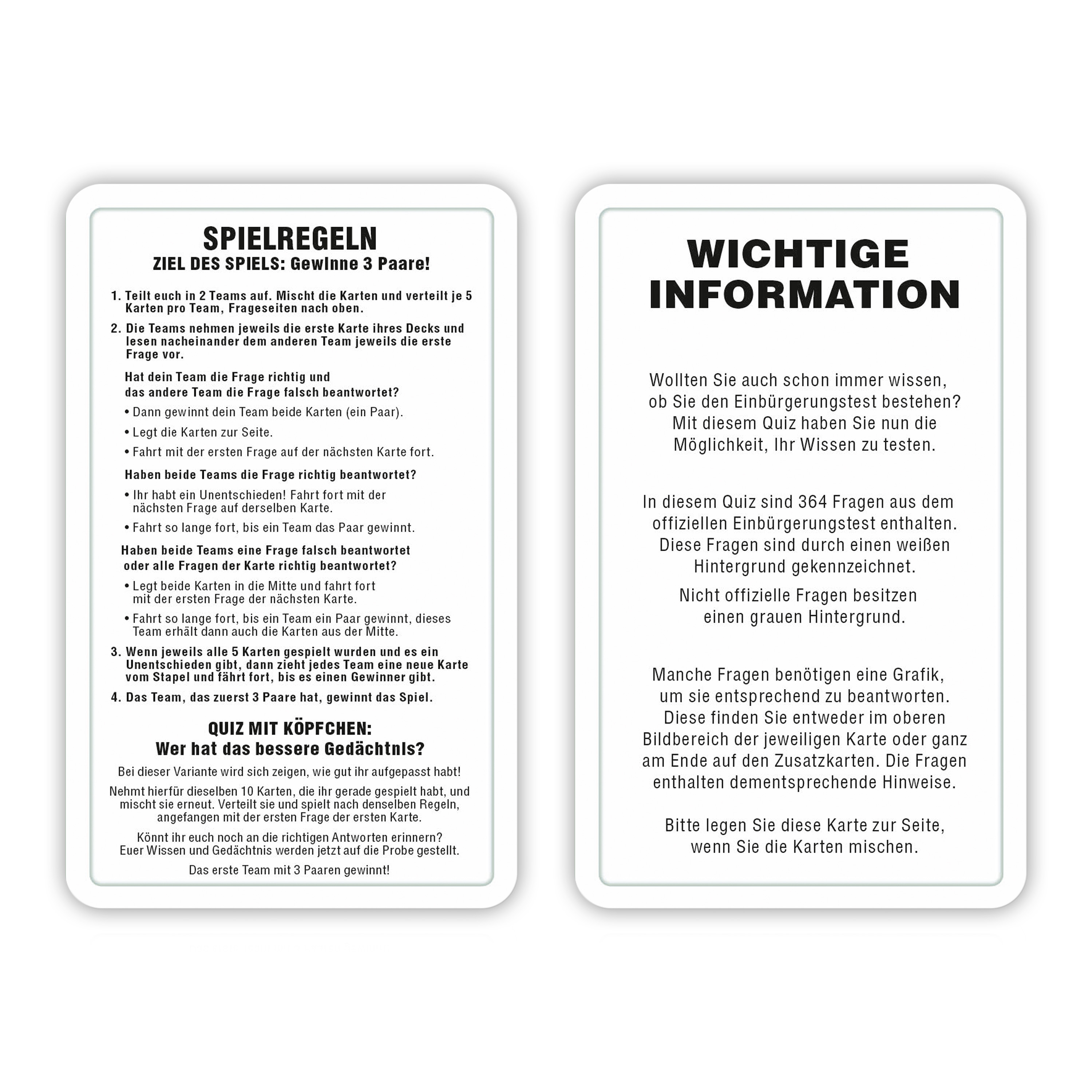 Spielkarten, Text auf Deutsch, mit Anweisungen, weißer Hintergrund.