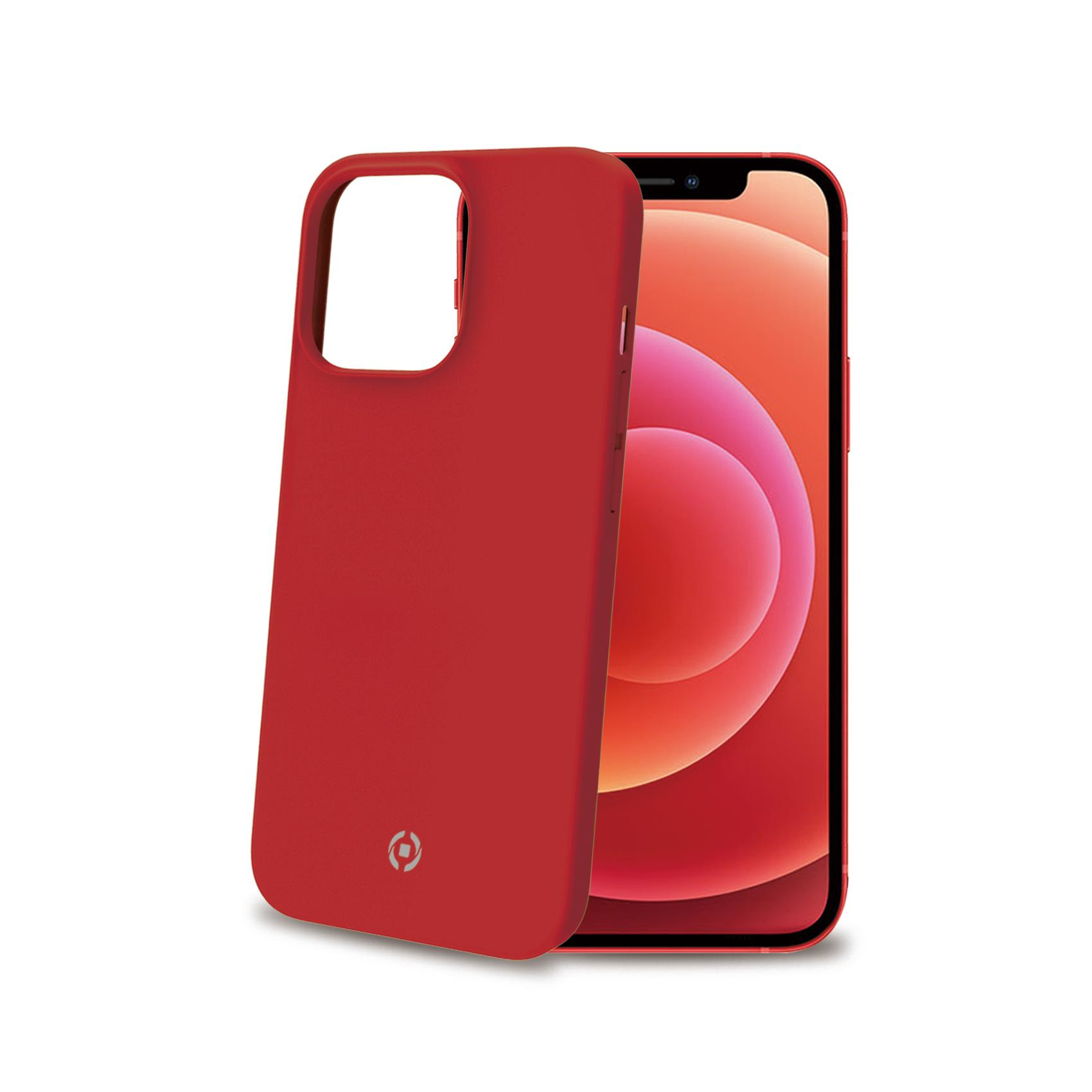 Una custodia per telefono rossa con schermo del telefono rosso su sfondo bianco.