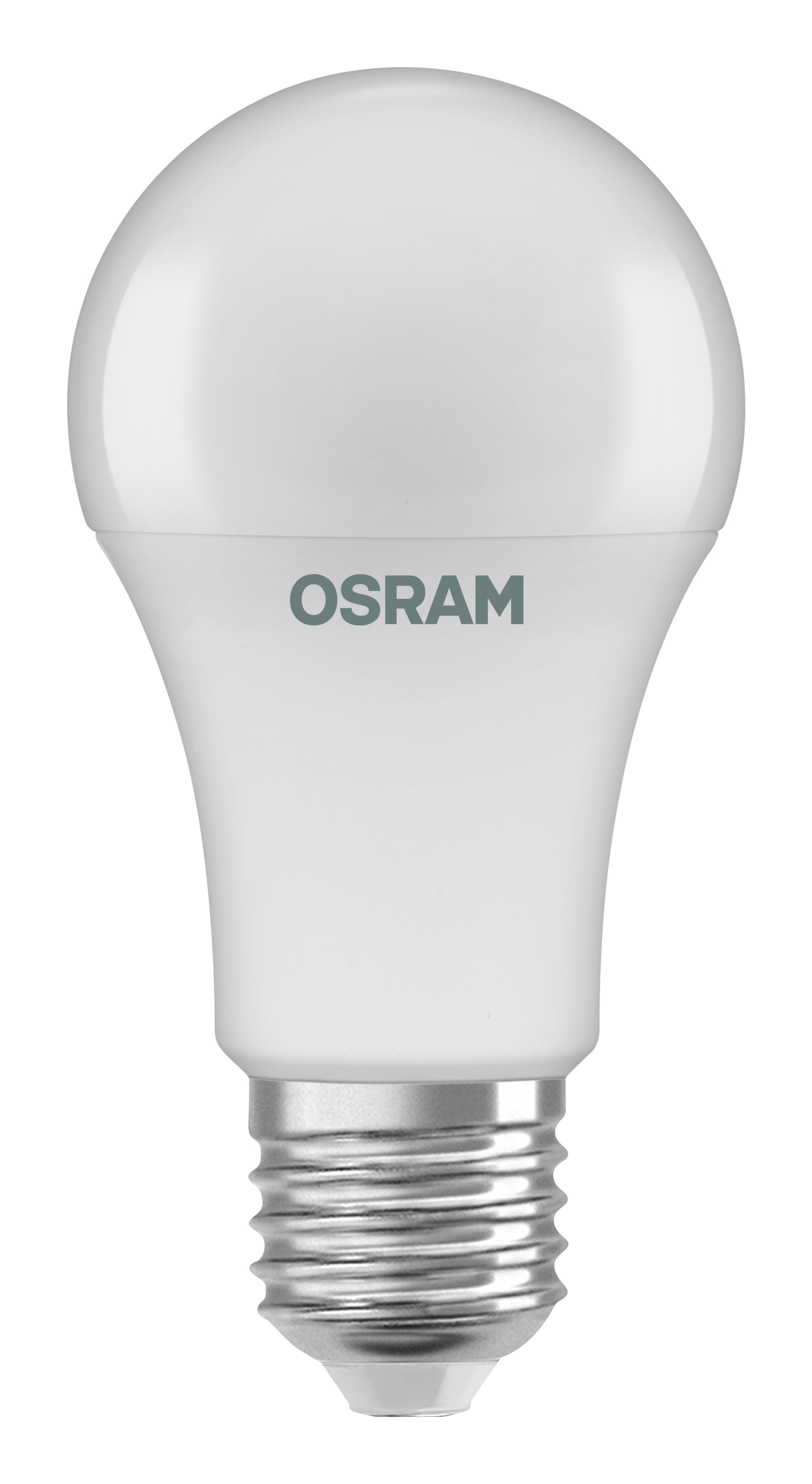 Biała żarówka LED OSRAM. Żarówka jest biała z nazwą marki.