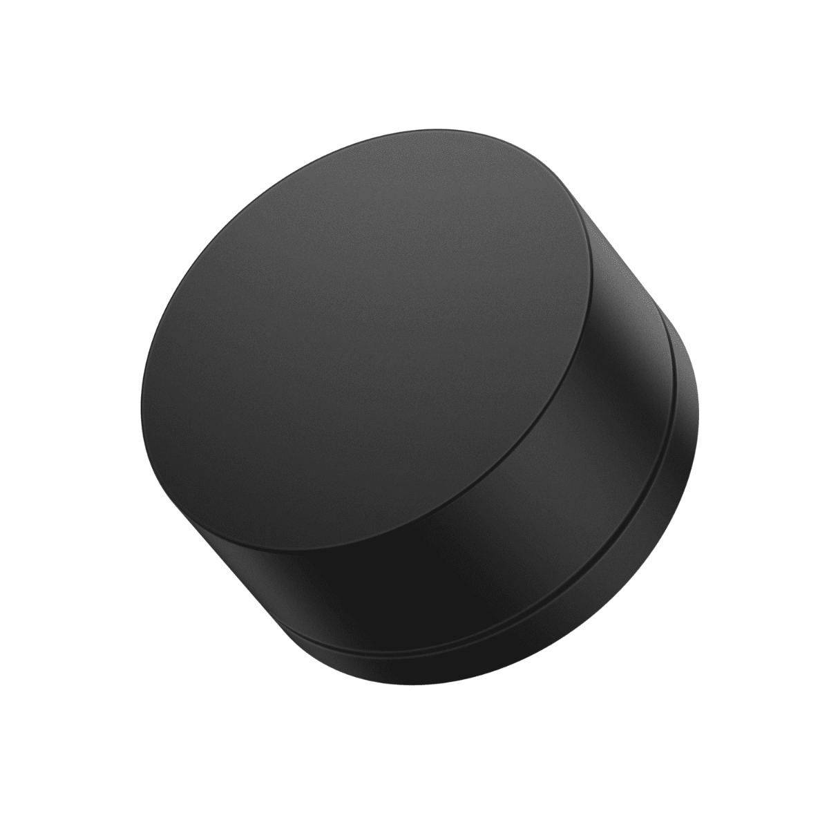 Czarny, cylindryczny obiekt na białym tle.