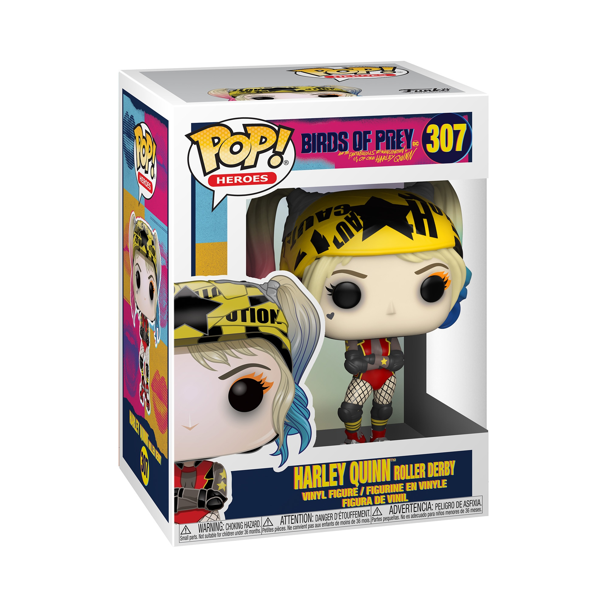 Harley Quinn Funko Pop Figur in einer Box, mit dem Bild der Figur.