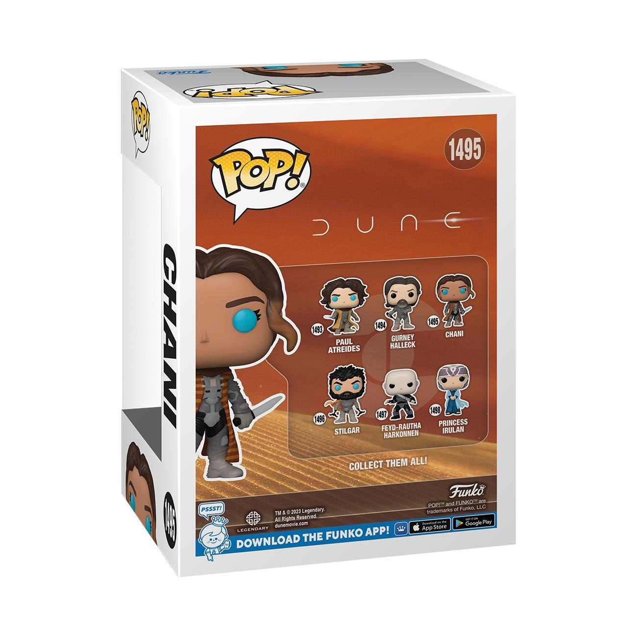 Tył pudełka Funko Pop Dune, pokazujący figurki i szczegóły postaci.