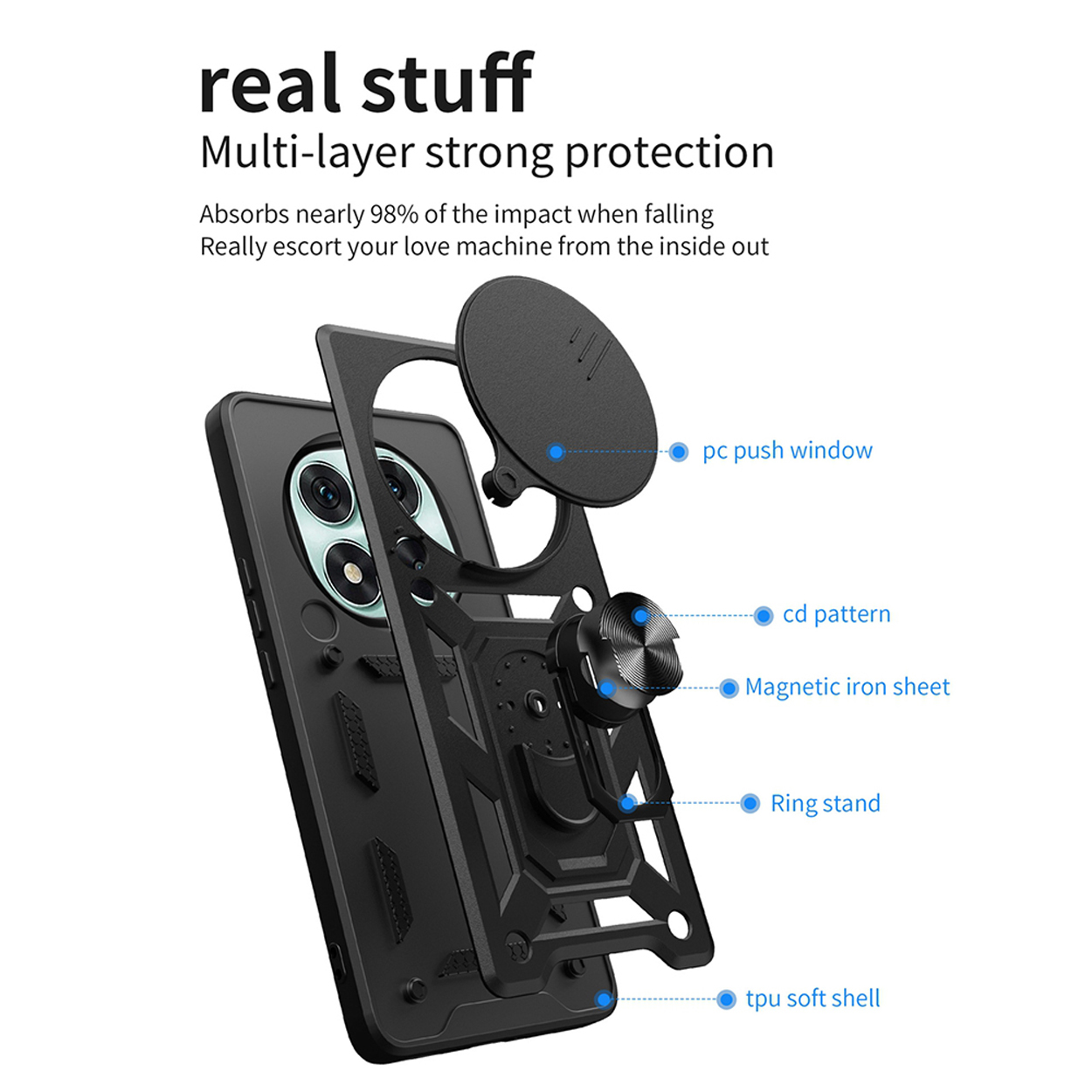 MOBYDEFEND Panzerhülle mit drehbarem Ring, Backcover, Xiaomi, Redmi ...