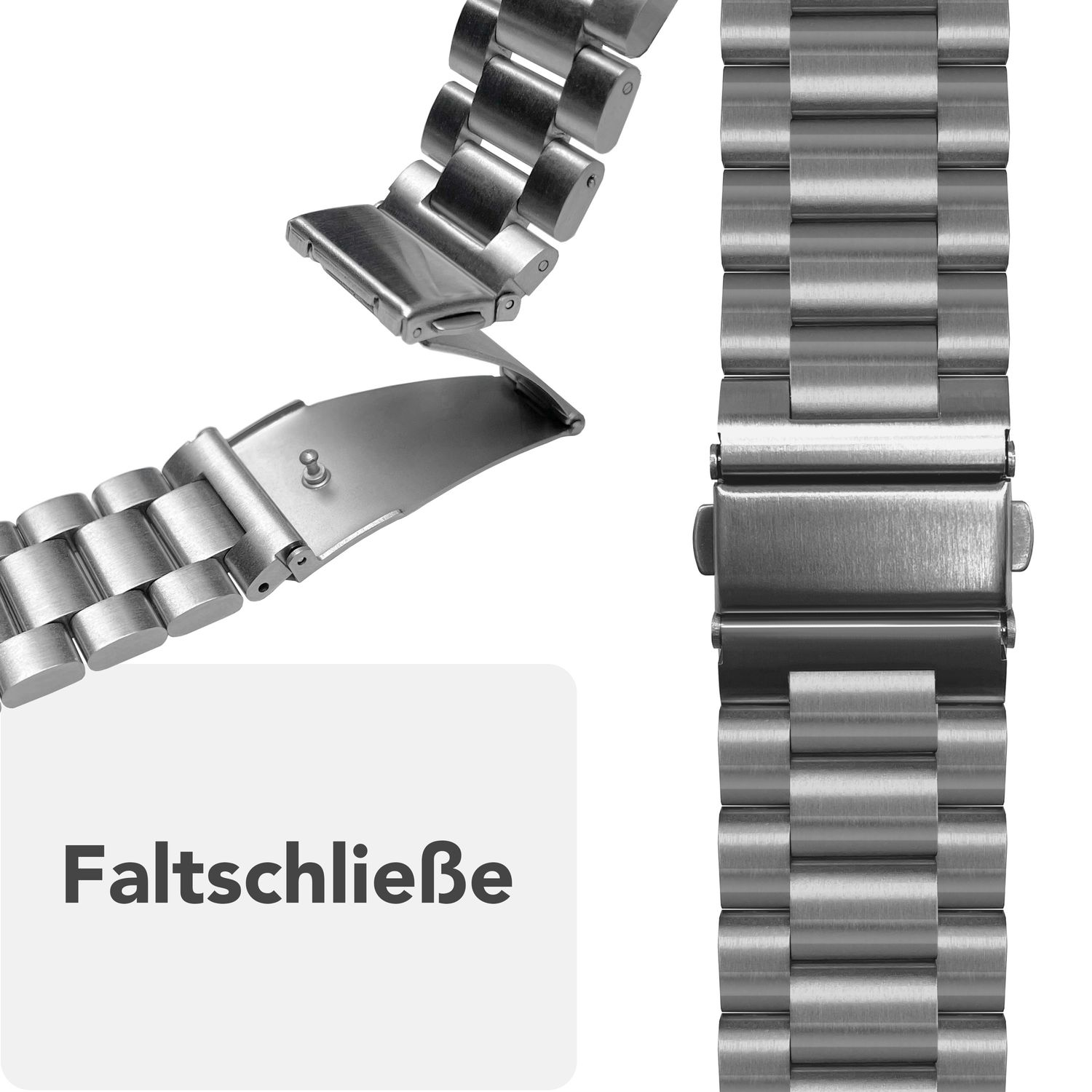Silbernes Uhrenarmband, Nahaufnahme des Verschlusses.