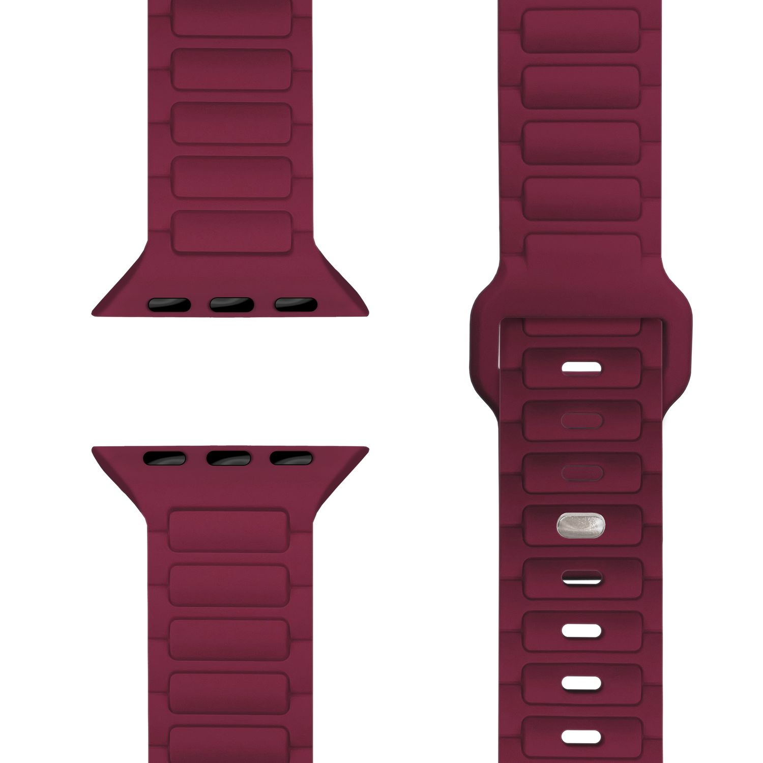 Burgunderfarbene Uhrenarmbandabschnitte.