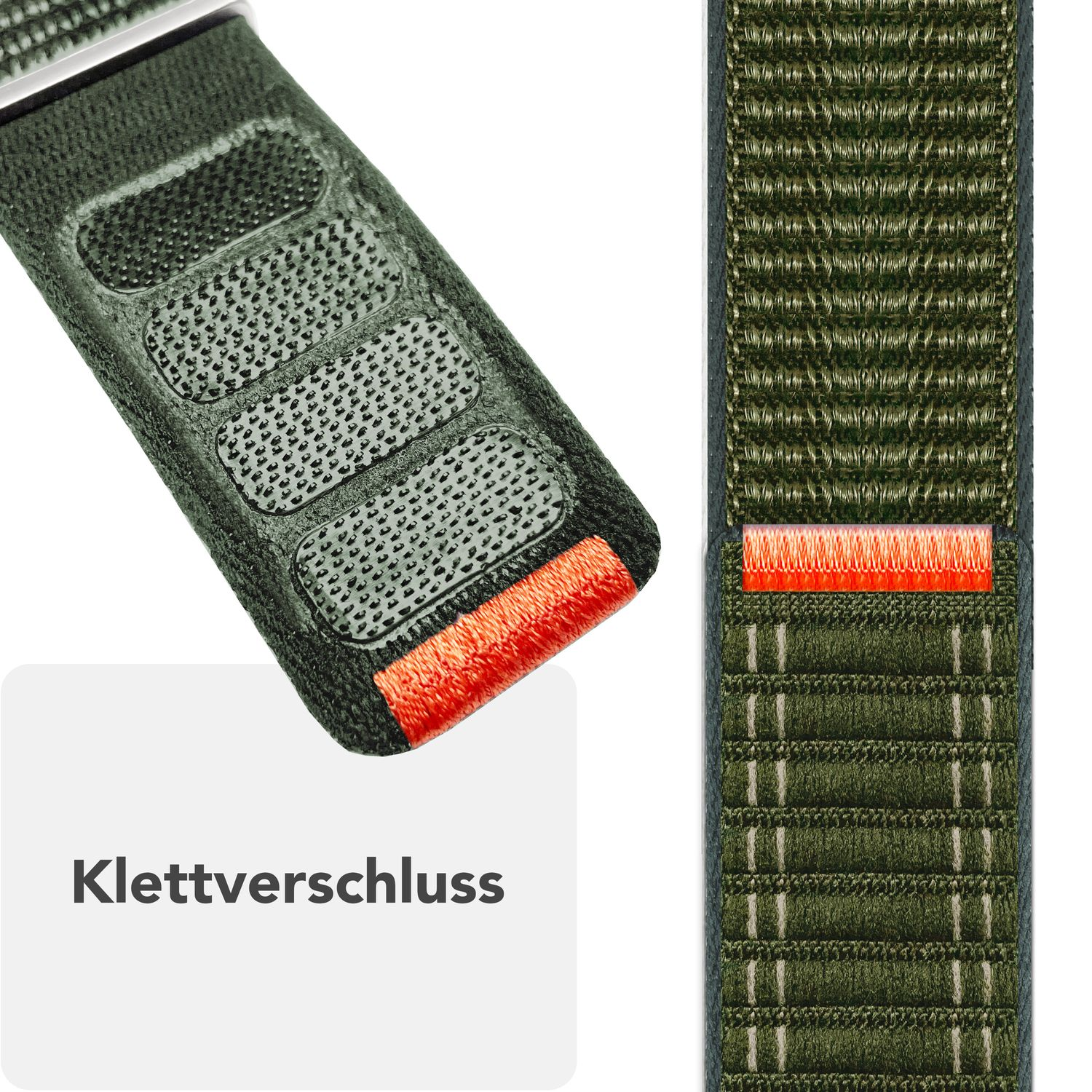 Zwei Teile eines Uhrenarmbands, eines mit Klettverschluss, das andere mit Löchern.