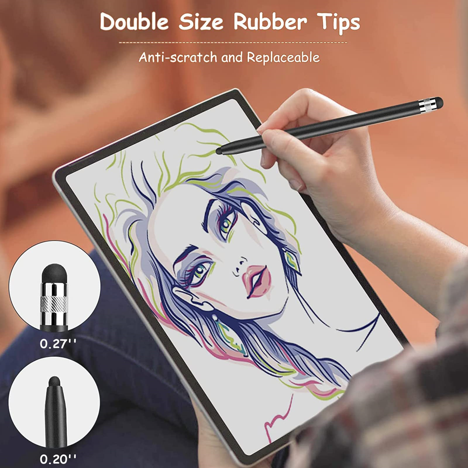 Ein Tablet mit einer Zeichnung und einem Stift. Nahaufnahme der Stiftspitzen und des Tablets.