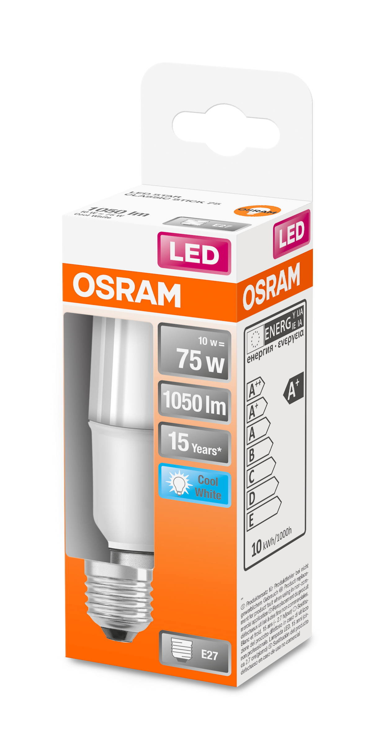 Żarówka LED OSRAM w pudełku, pokazująca szczegóły produktu.