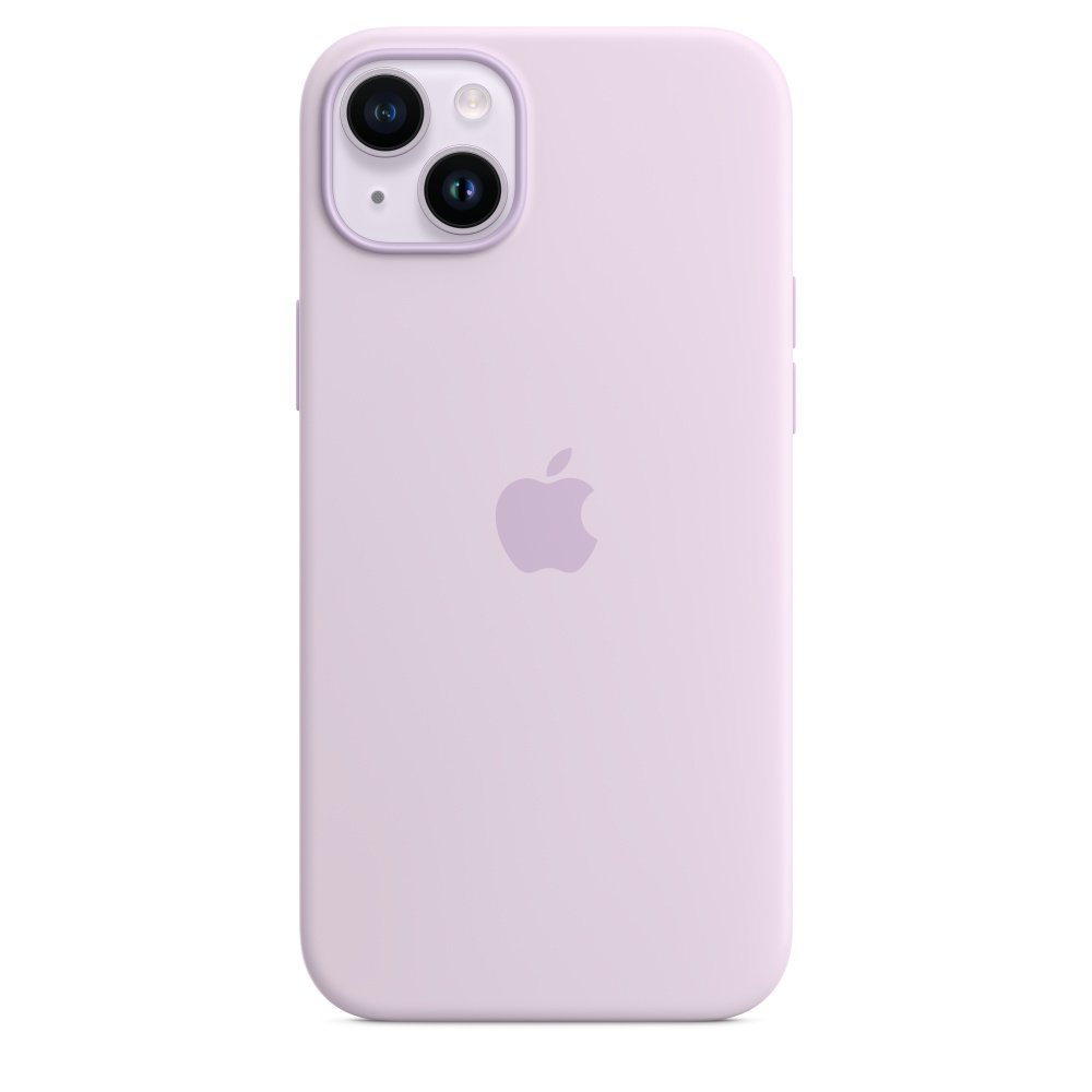 Lawendowy iPhone z wypukłością aparatu. Z tyłu znajduje się logo Apple.
