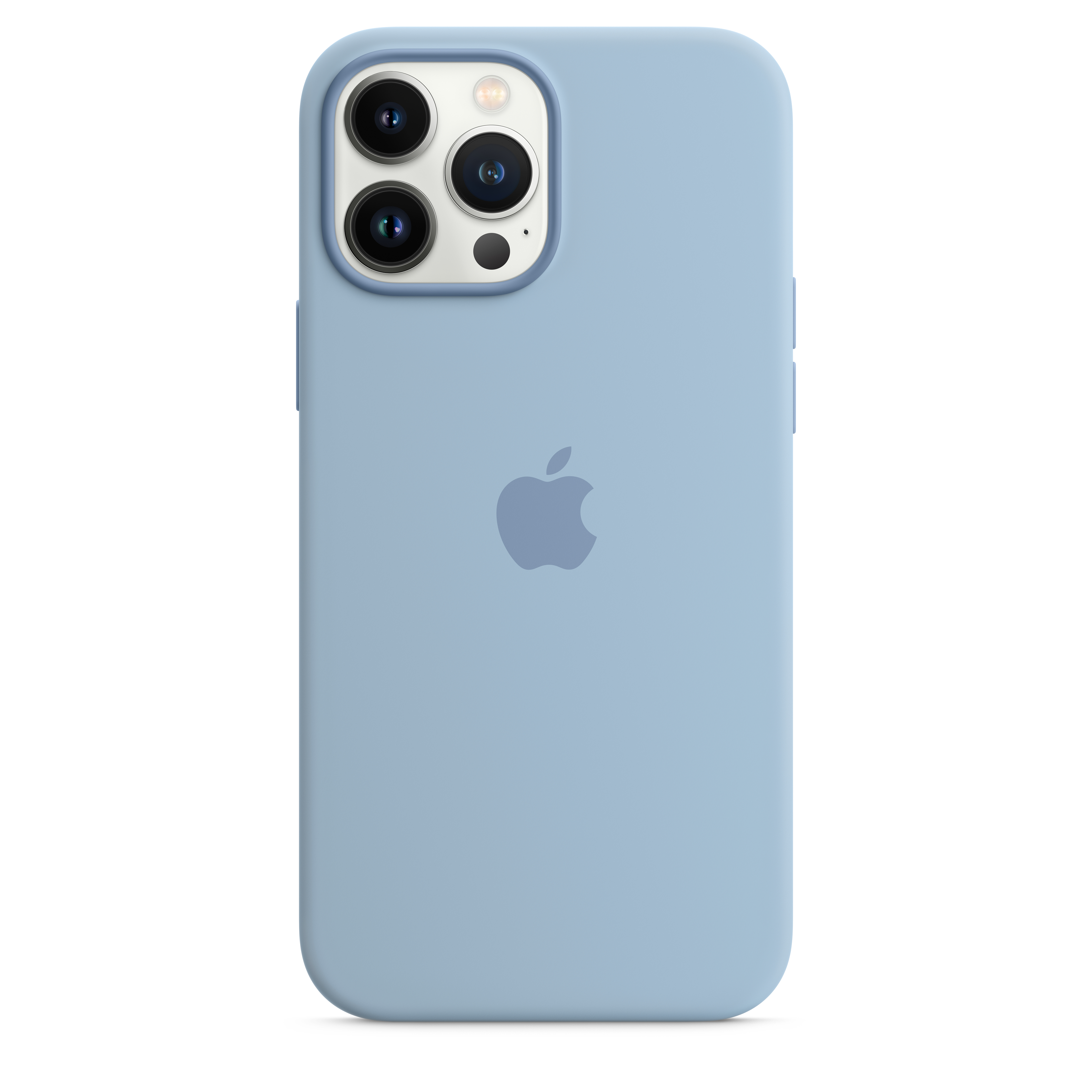 A blue phone case with the Apple logo.