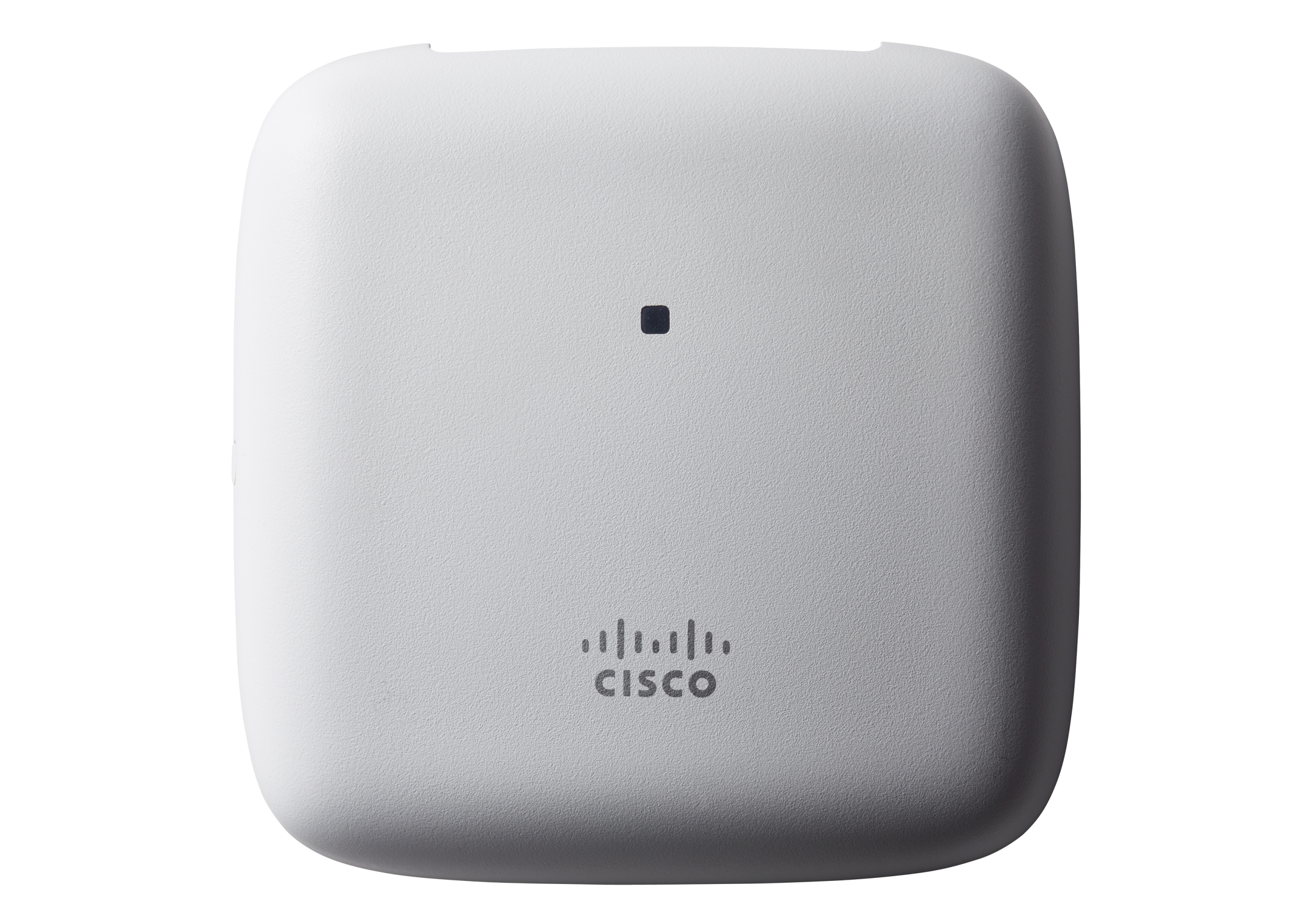 Biały punkt dostępowy Cisco z czarną kropką i logo Cisco, na białym tle.