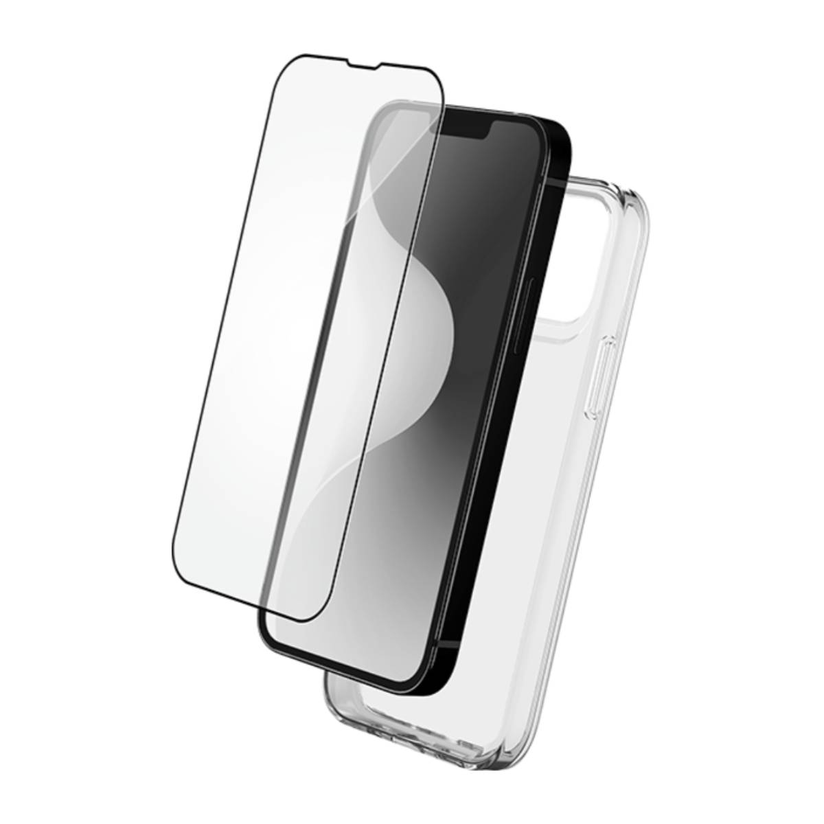 Telefono con protezione schermo e custodia trasparente. Protezione schermo e custodia separate.