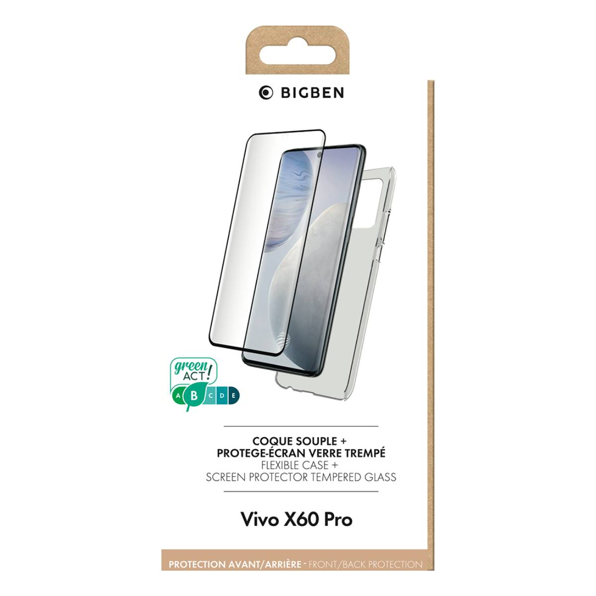 Set custodia e protezione schermo. Custodia trasparente, schermo e confezione. Compatibile con Vivo X60 Pro.