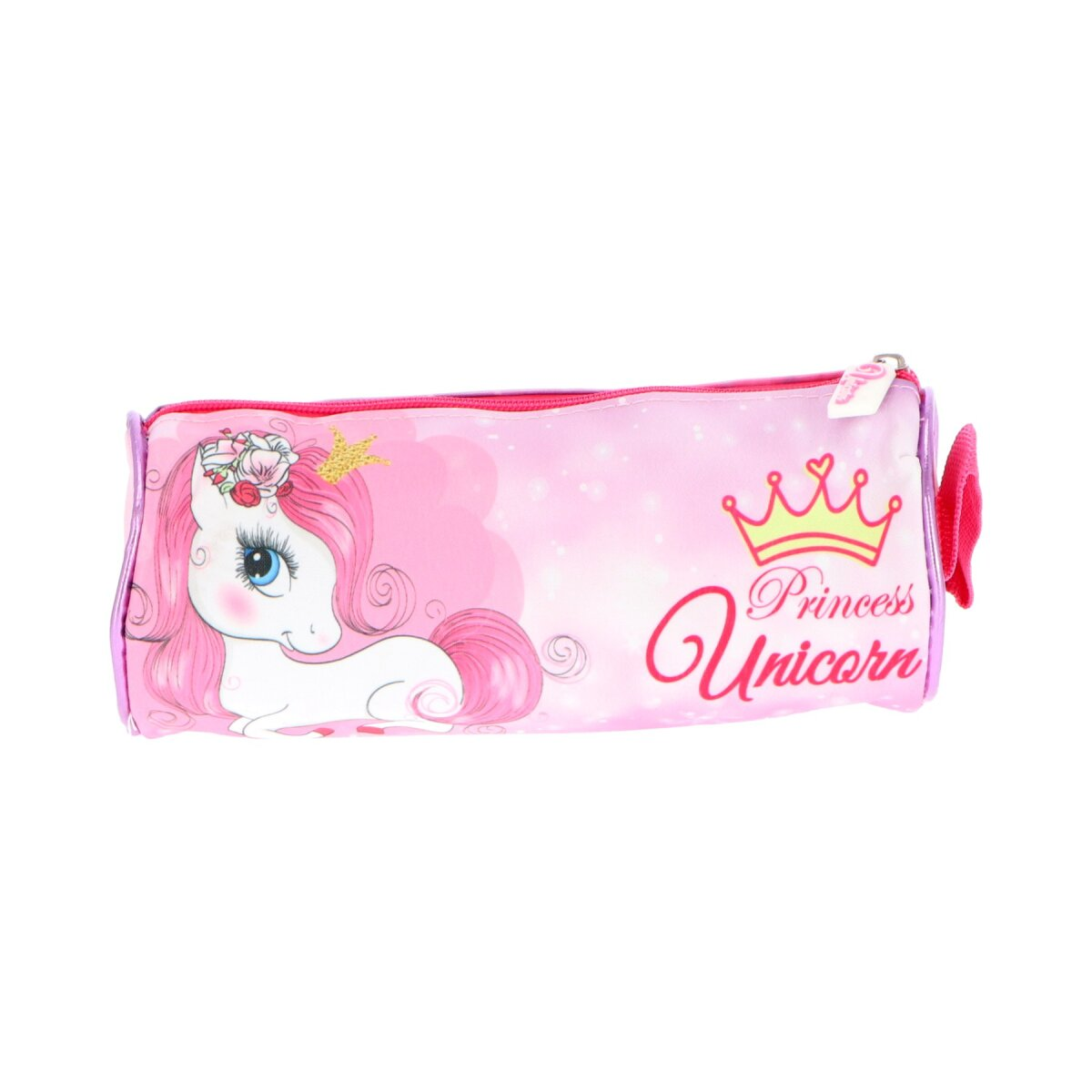 Rosa Federmäppchen mit Einhorn-Design. Der Text lautet 'Princess Unicorn'.