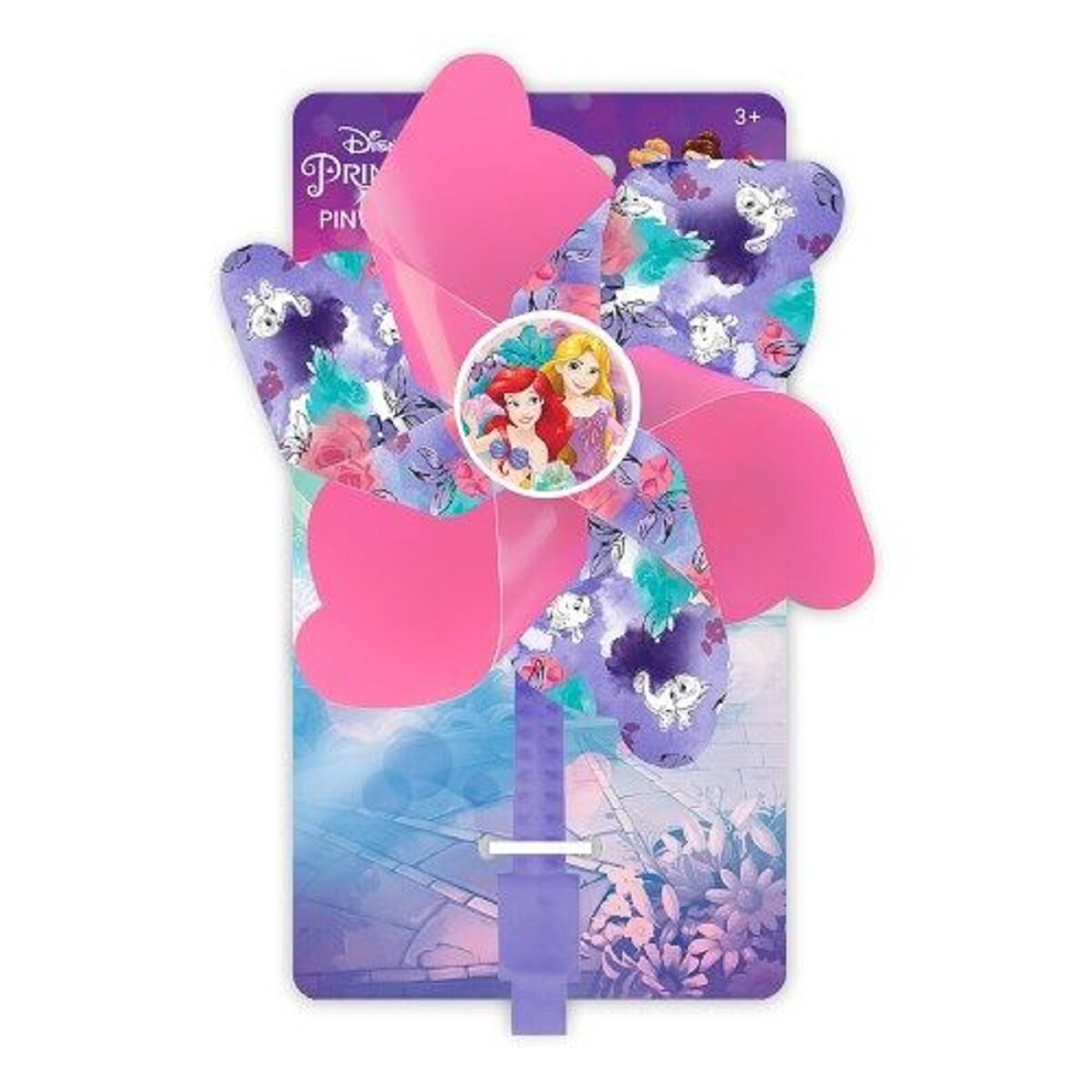 Windrad mit Disney-Prinzessinnen. Rosa und florales Design. Der Hintergrund ist weiß.