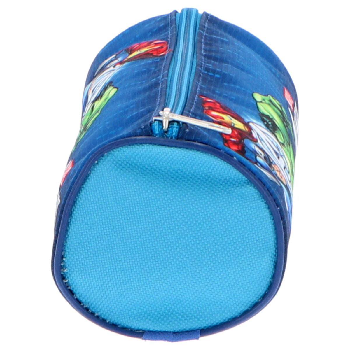 Avengers Federmäppchen. Blau mit Charakterillustrationen und blauem Reißverschluss.