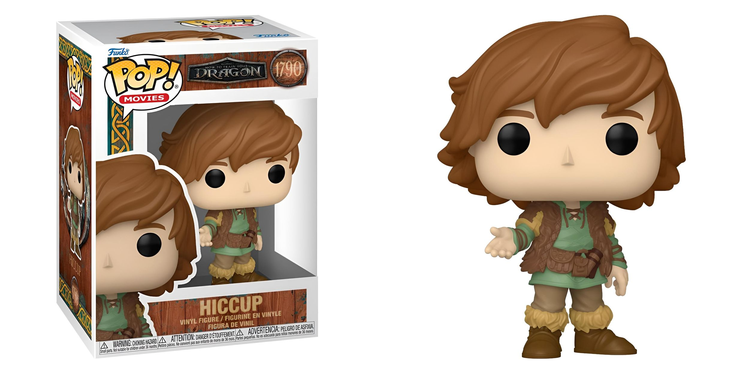 Figurina di Hiccup dal film 'Dragon Trainer' in una scatola e fuori dalla scatola.