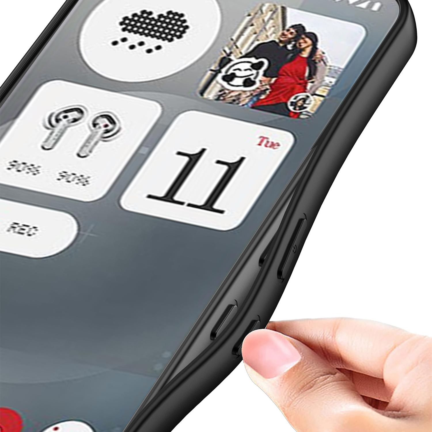 Nahaufnahme eines Telefonbildschirms mit Symbolen und einer Hand, die den Bildschirm berührt.