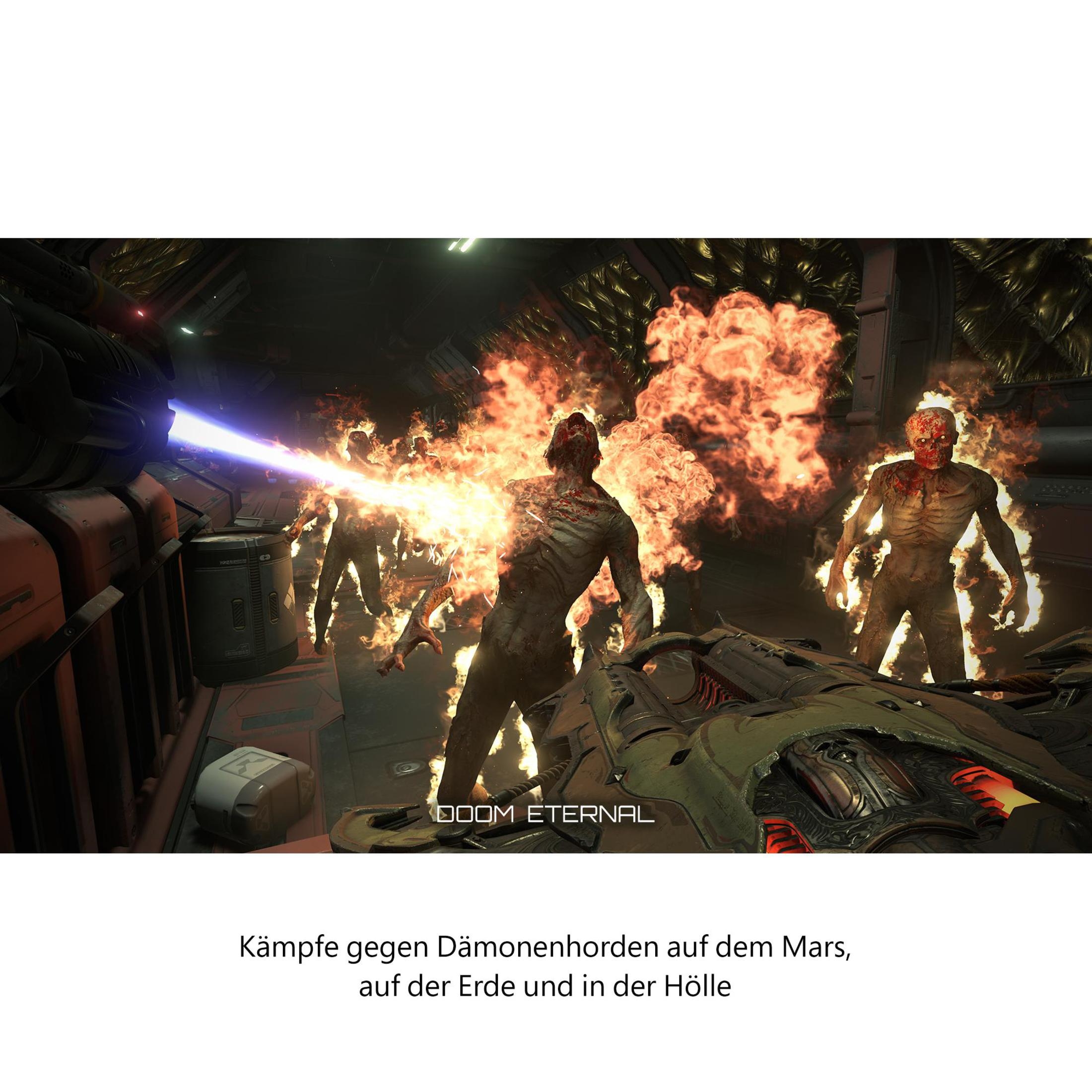 Dämonen in Flammen mit einer Laserkanone in einem Spiel.