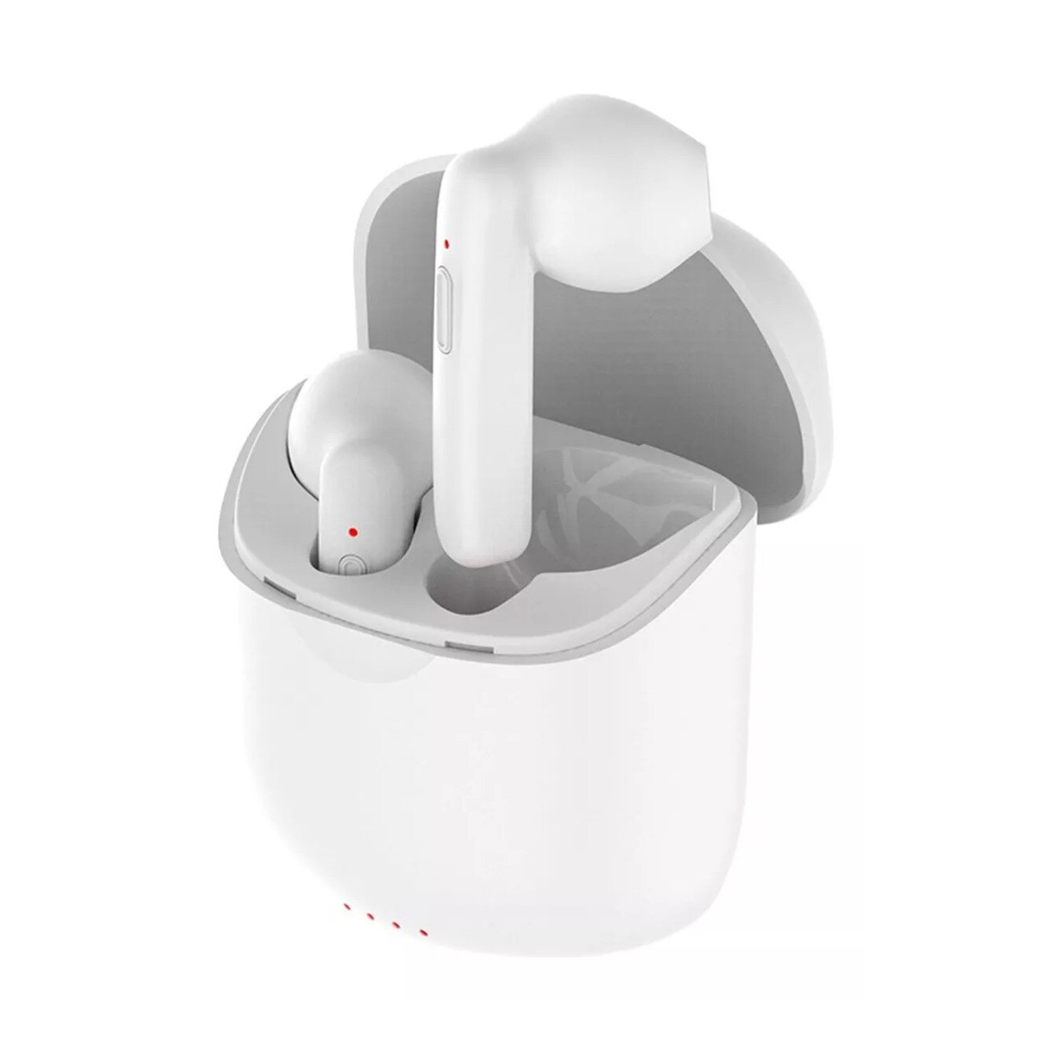 Auricolari bianchi in una custodia di ricarica. La custodia è aperta, mostrando gli auricolari.