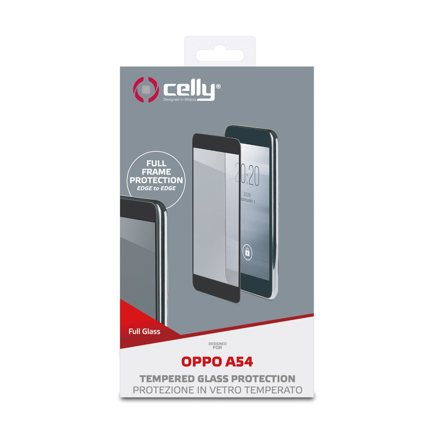 Scatola protezione schermo smartphone. L'immagine mostra due telefoni, uno con protezione. Testo: 'Full Frame Protection'.