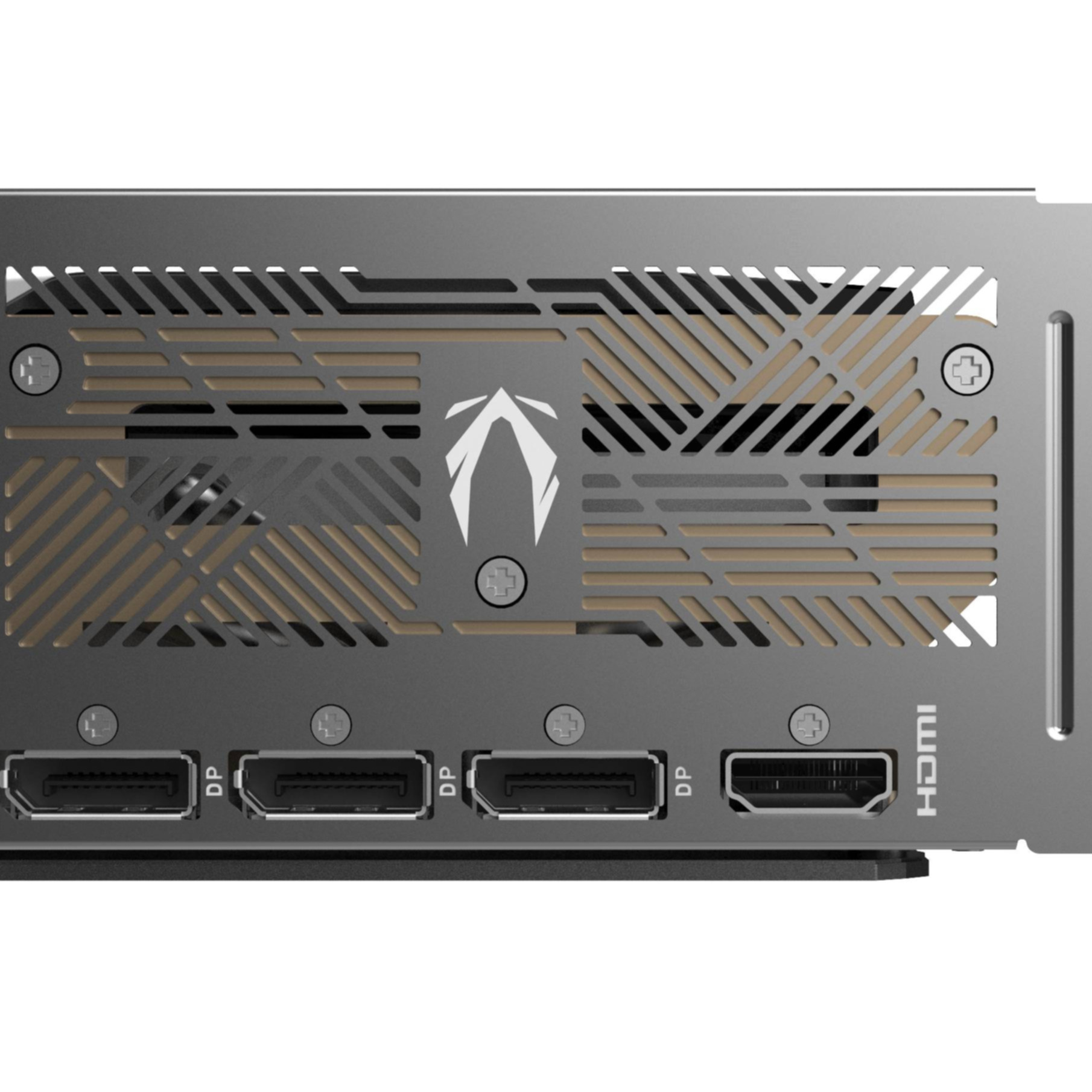 Karta graficzna z wieloma portami wyświetlania, wyświetlane są symbole HDMI i DP.