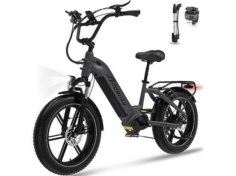  ECORUSH R6 Mountainbike (Laufradgröße: 20 Zoll, Unisex-Rad, 748.8Wh, Grau)