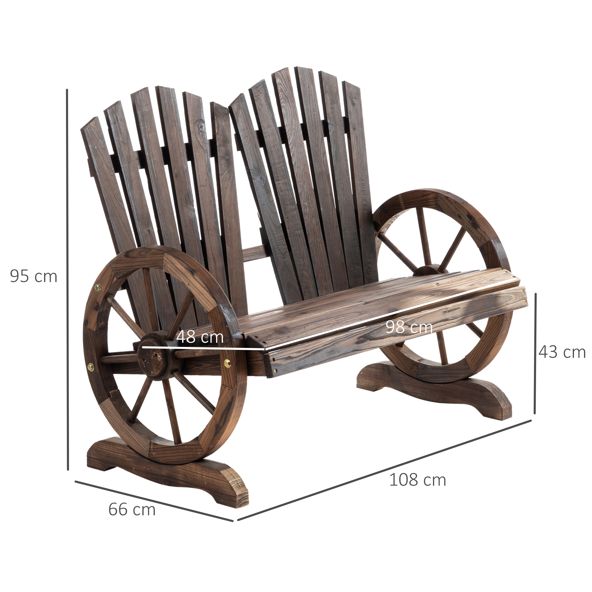 Panca in legno con dimensioni etichettate in cm.