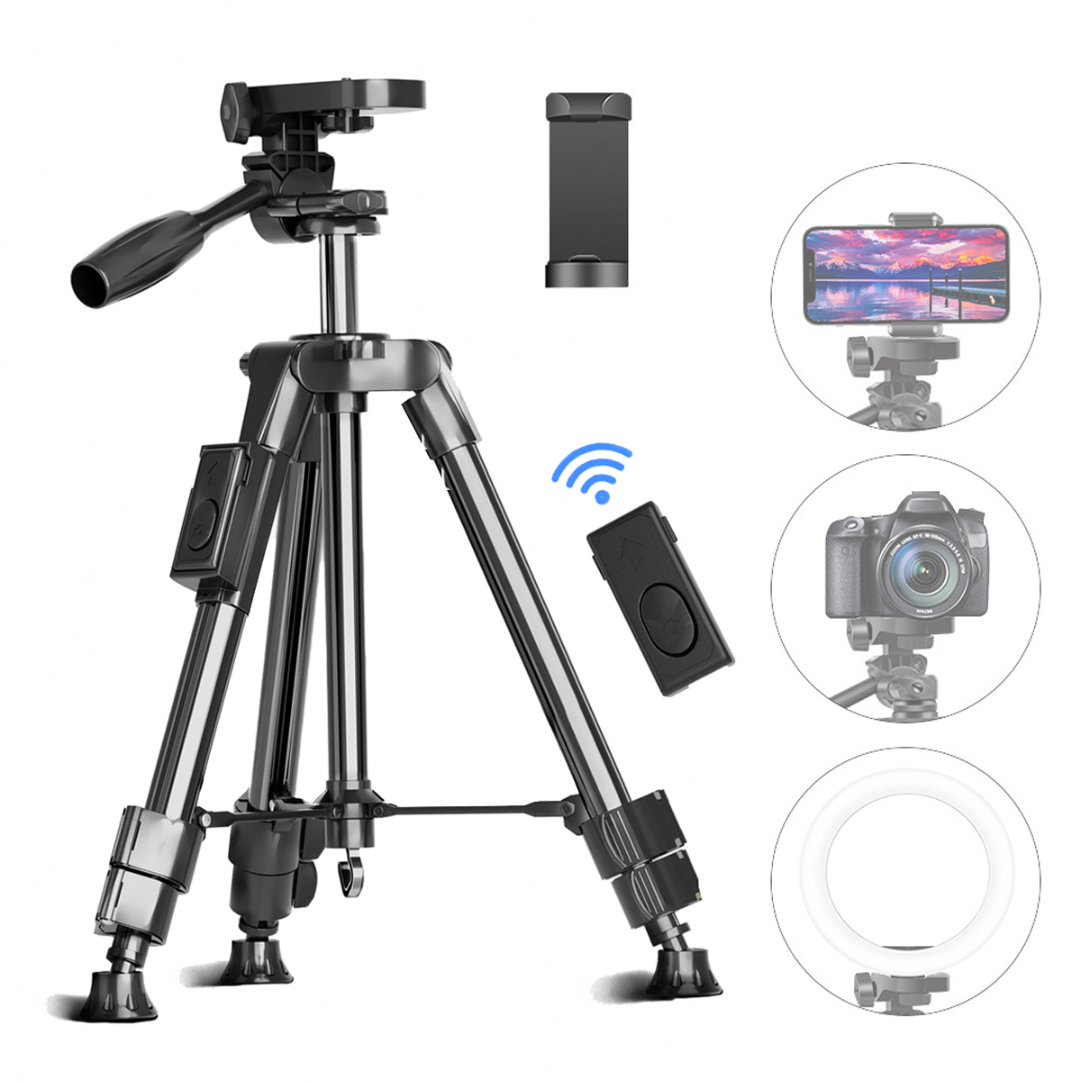 Treppiede Universale Portatile Con Telecomando Wireless – Compatibile Con Smartphone, Reflex E Action Cam, Testa A Sfera 360° E Supporto Estensibile Fino A 6 Pollici