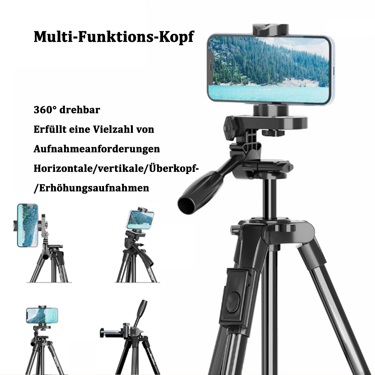 Treppiede Universale Portatile Con Telecomando Wireless – Compatibile Con Smartphone, Reflex E Action Cam, Testa A Sfera 360° E Supporto Estensibile Fino A 6 Pollici