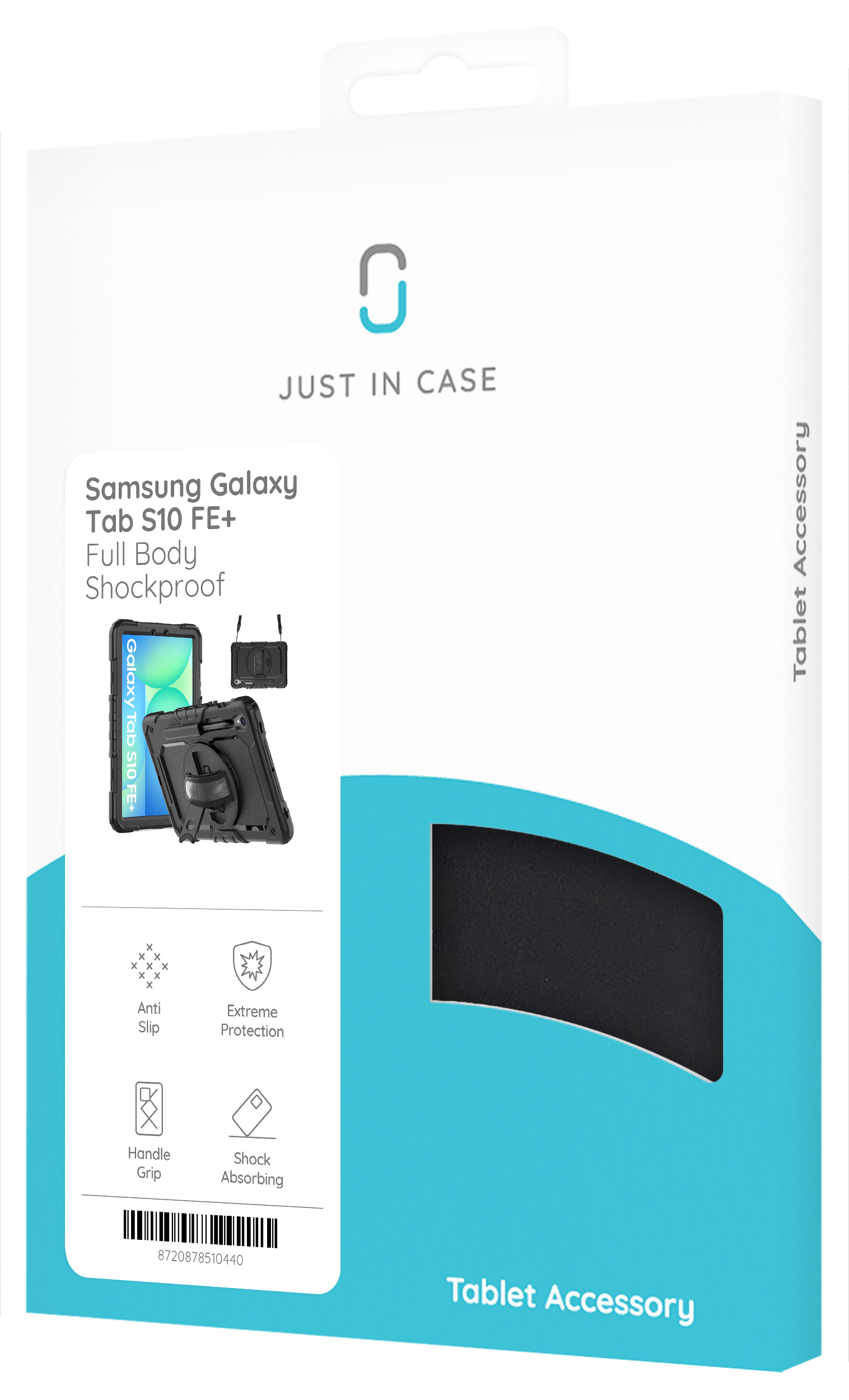 Eine weiß-blaue Box für eine Samsung Galaxy Tab S10 FE+ Tablethülle.