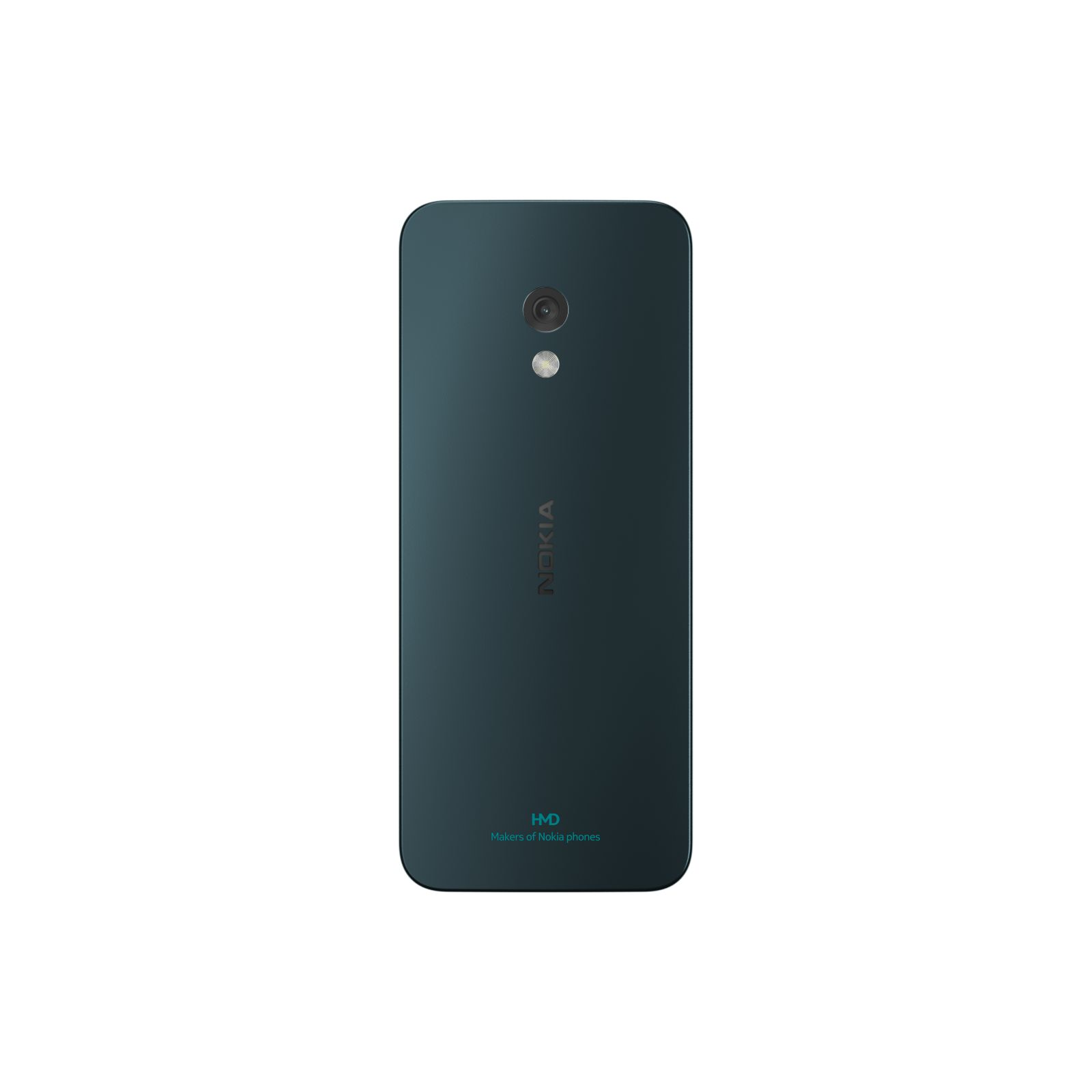 Dunkelgrüne Nokia-Telefonrückseite, Kamera und Logo. Weißer Hintergrund.