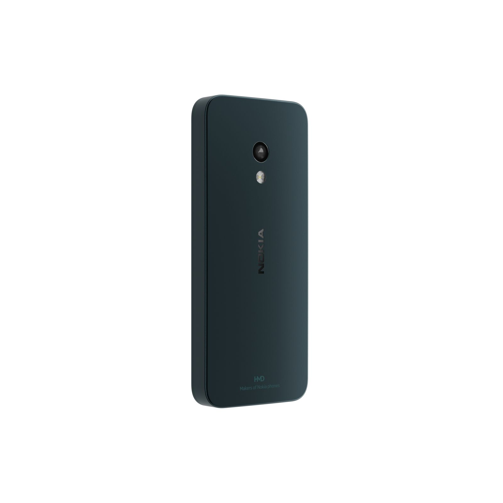 Dunkelgrüne Nokia-Telefonrückseite, Kamera und Logo. Weißer Hintergrund.
