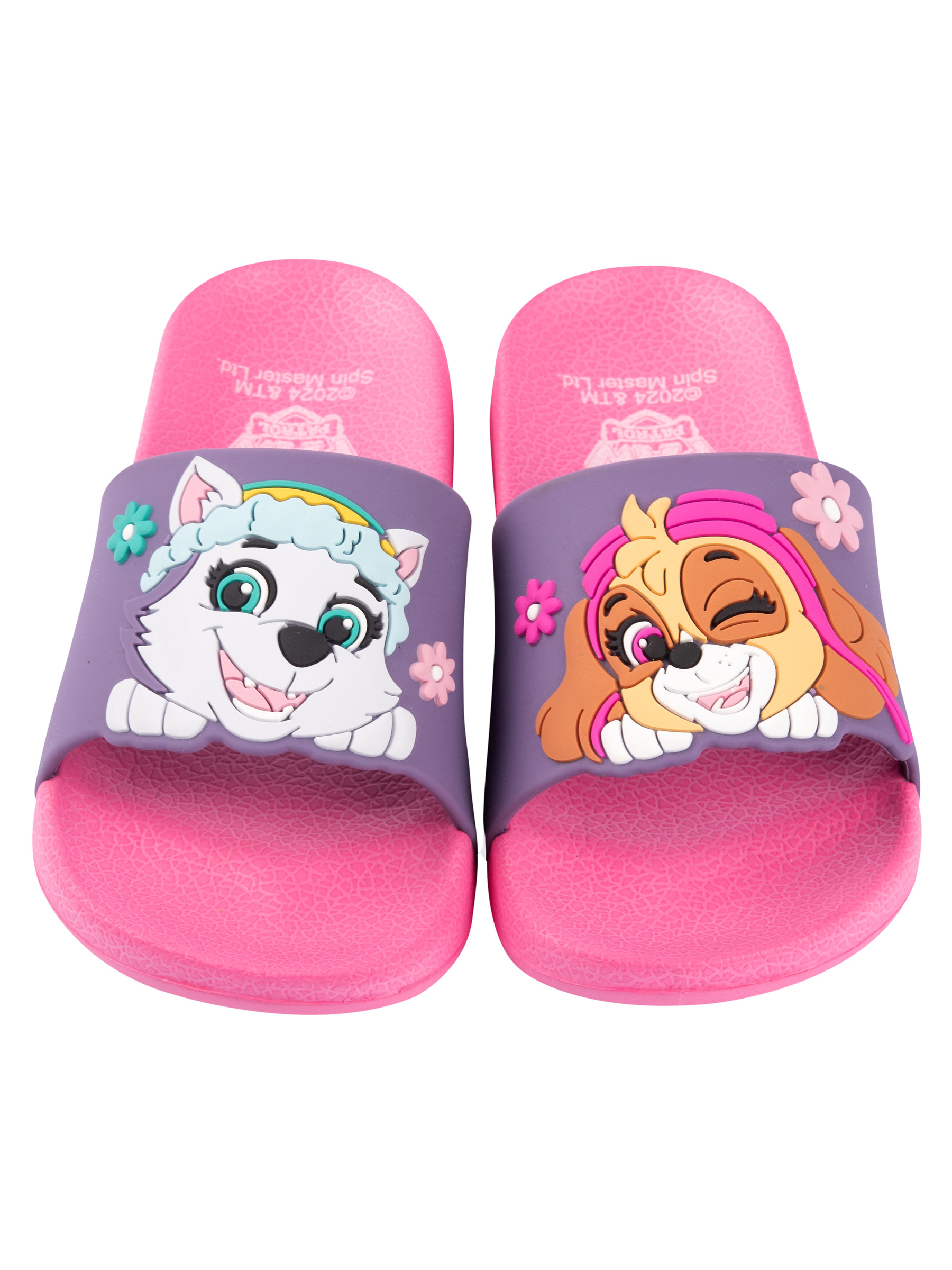Rosa Paw Patrol-Rutschen mit den Zeichentrickfiguren Skye und Everest darauf.